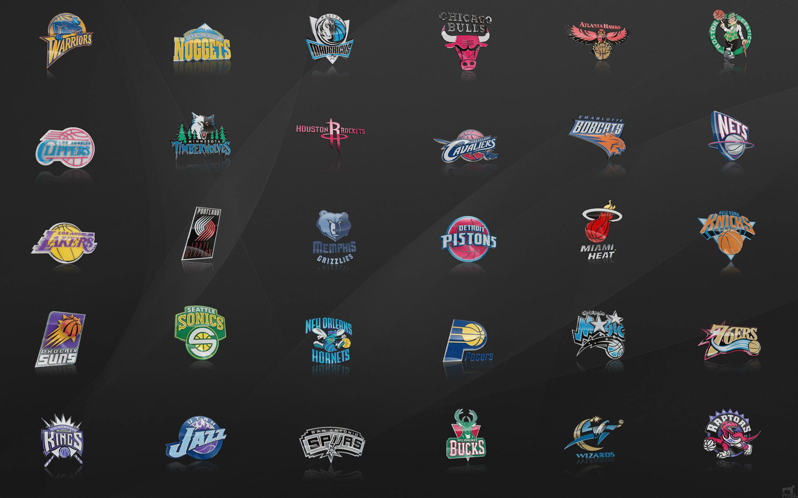 NBA team logos, dark gradient background, glowing, 2K Desktop Wallpaper