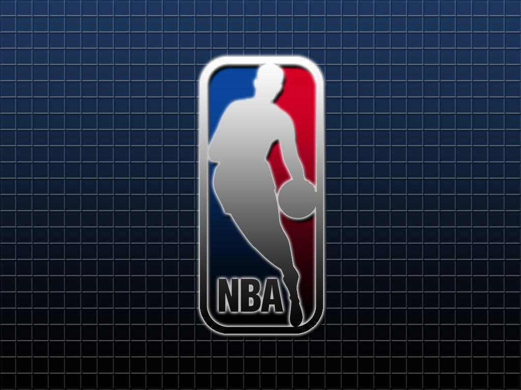 NBA logo, silver basketball player silhouette, blue red background, SD Desktop Wallpaper
