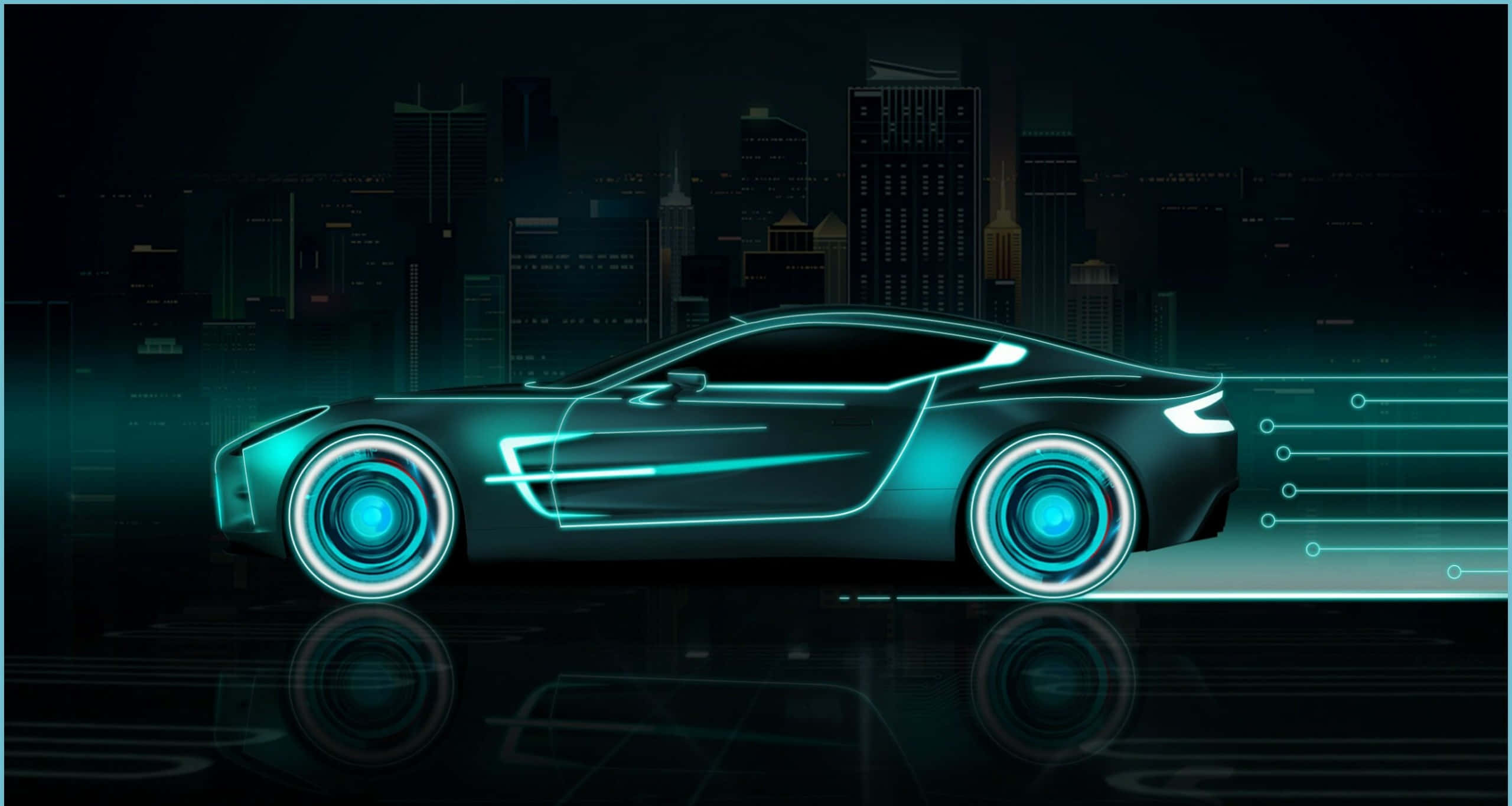 teal, futuristic sports car, neon cityscape, 2K Desktop Wallpaper