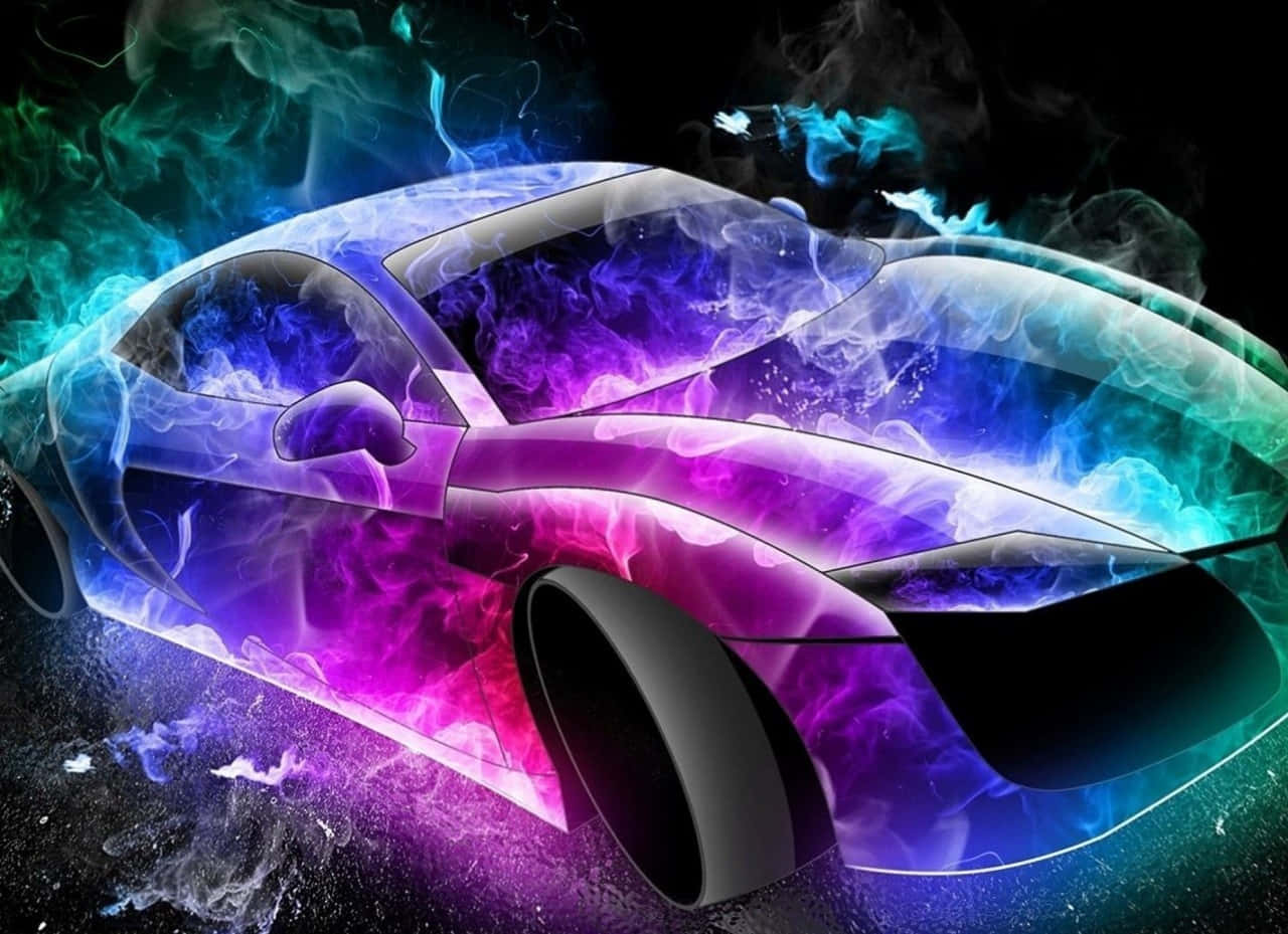 sleek sports car, electric purple pink and teal energy, dark cosmic background, HD Desktop Wallpaper