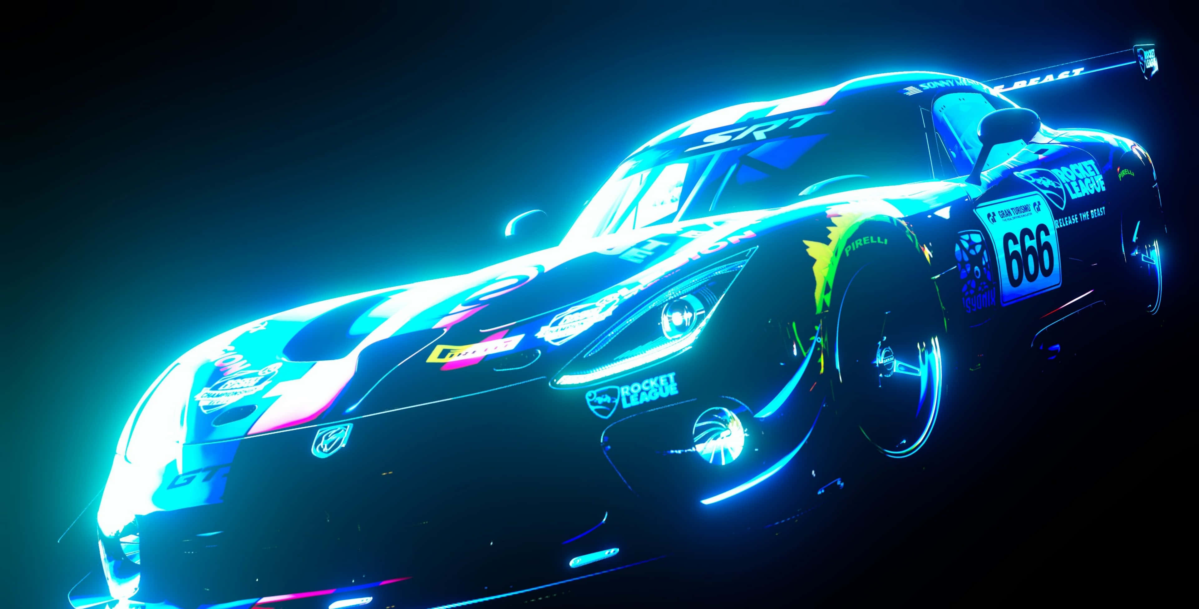 neon blue, neon pink, race car, 4K Desktop Wallpaper