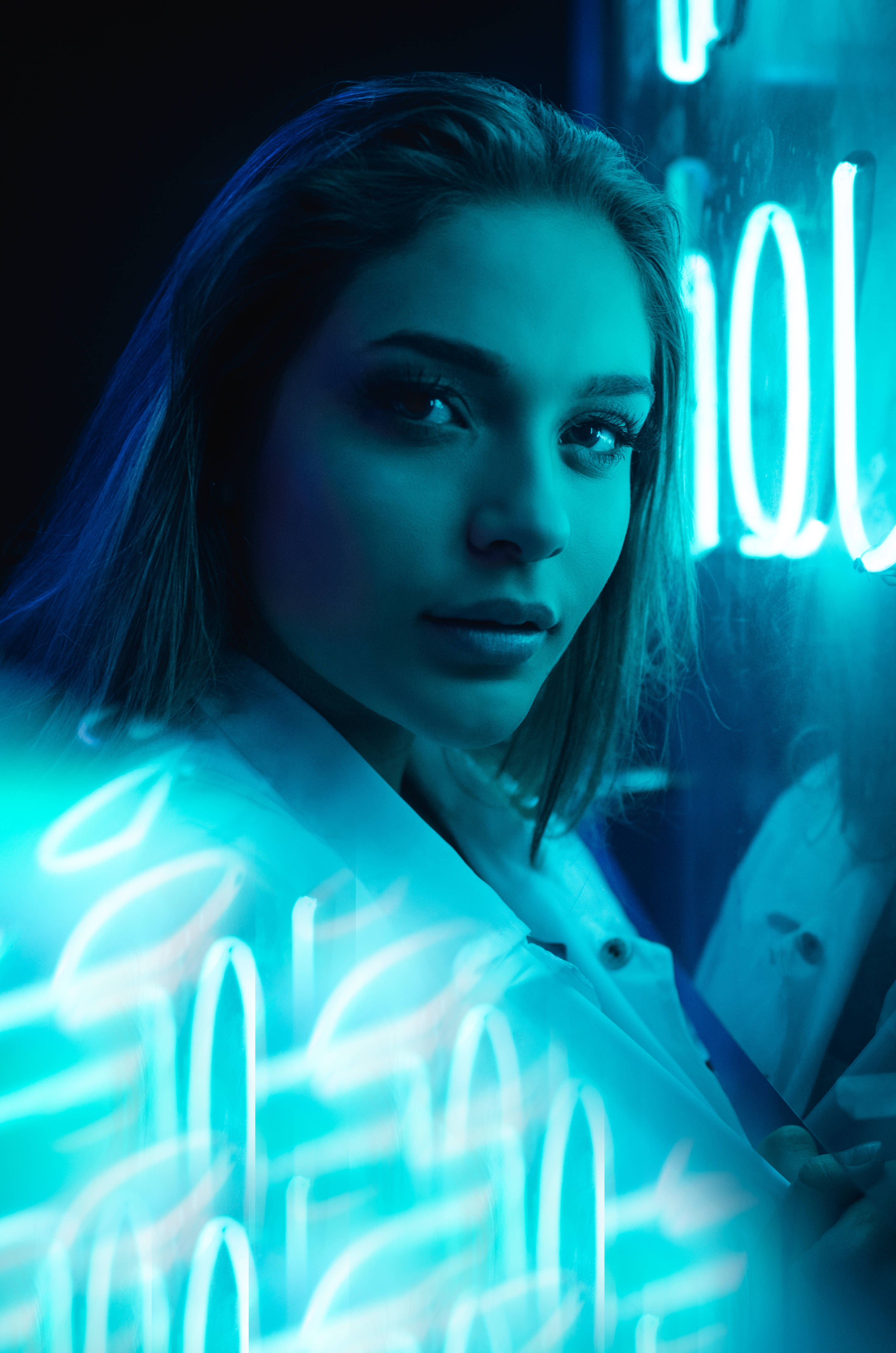 neon lights, city night, blue neon lights, 4K Phone Wallpaper