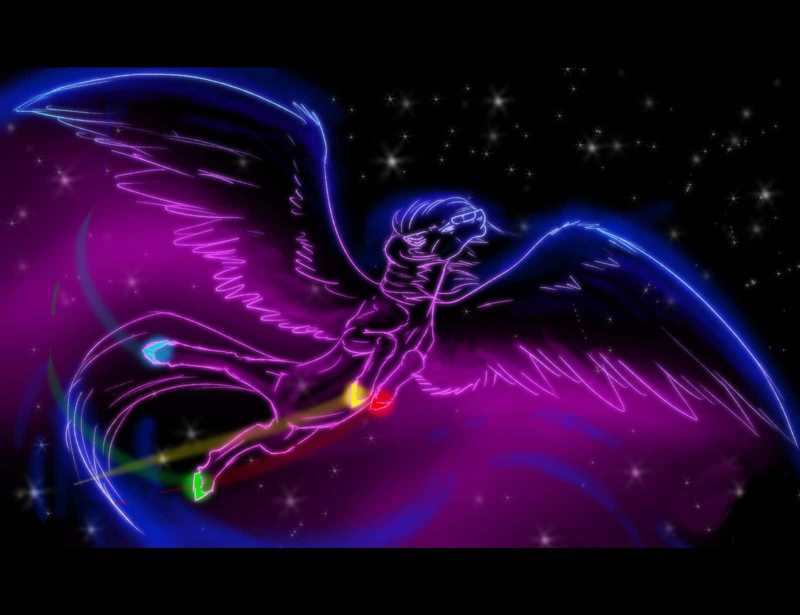 Neon Animal Mythical Pegasus, electric purple, blue hues, HD Desktop Wallpaper