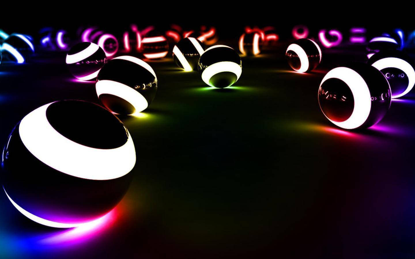 Cool Neon Balls, glowing black spheres, bright white bands, HD Desktop Wallpaper