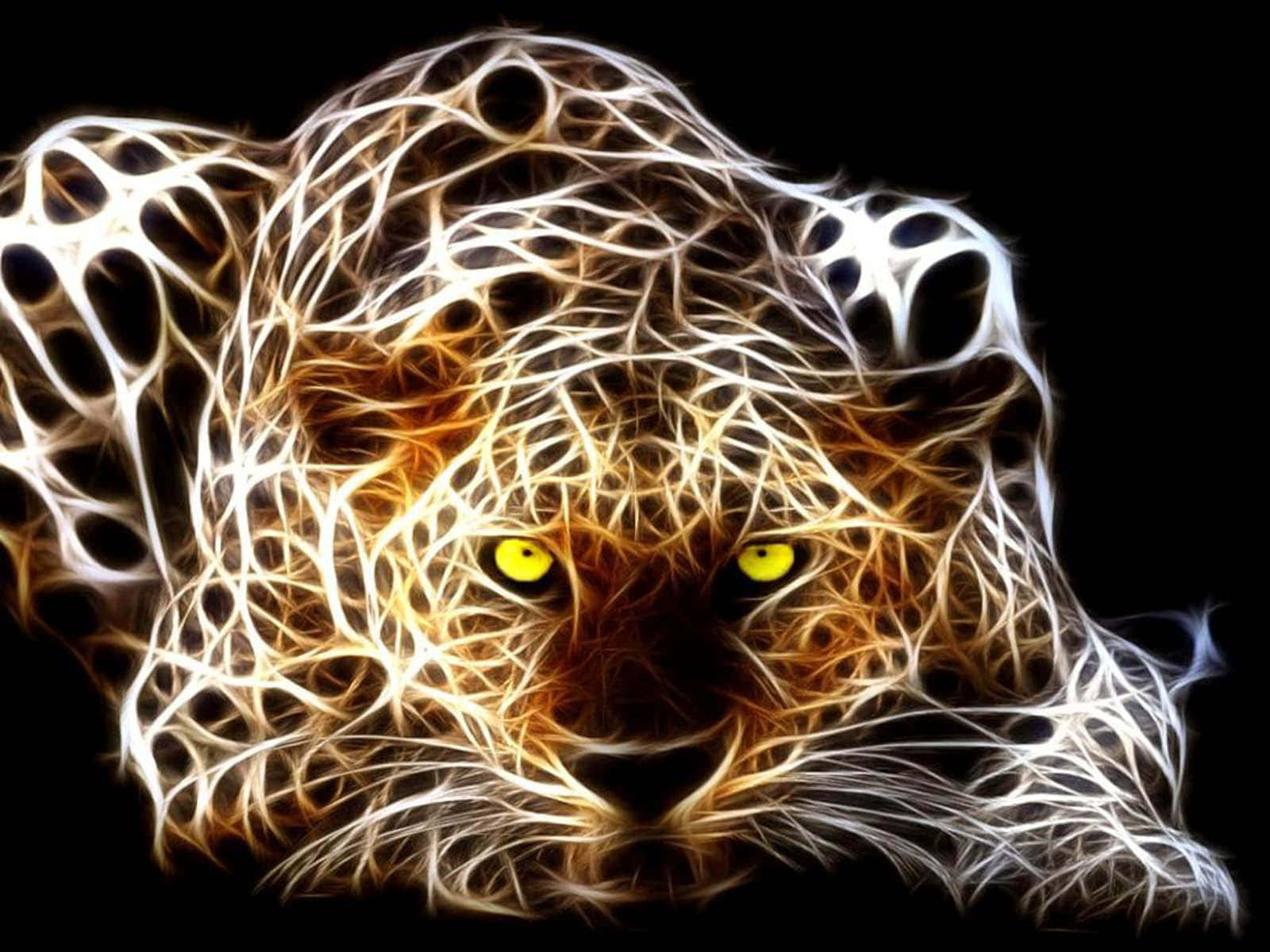 neon animals, fractal leopard head, fiery yellow eyes, HD Desktop Wallpaper