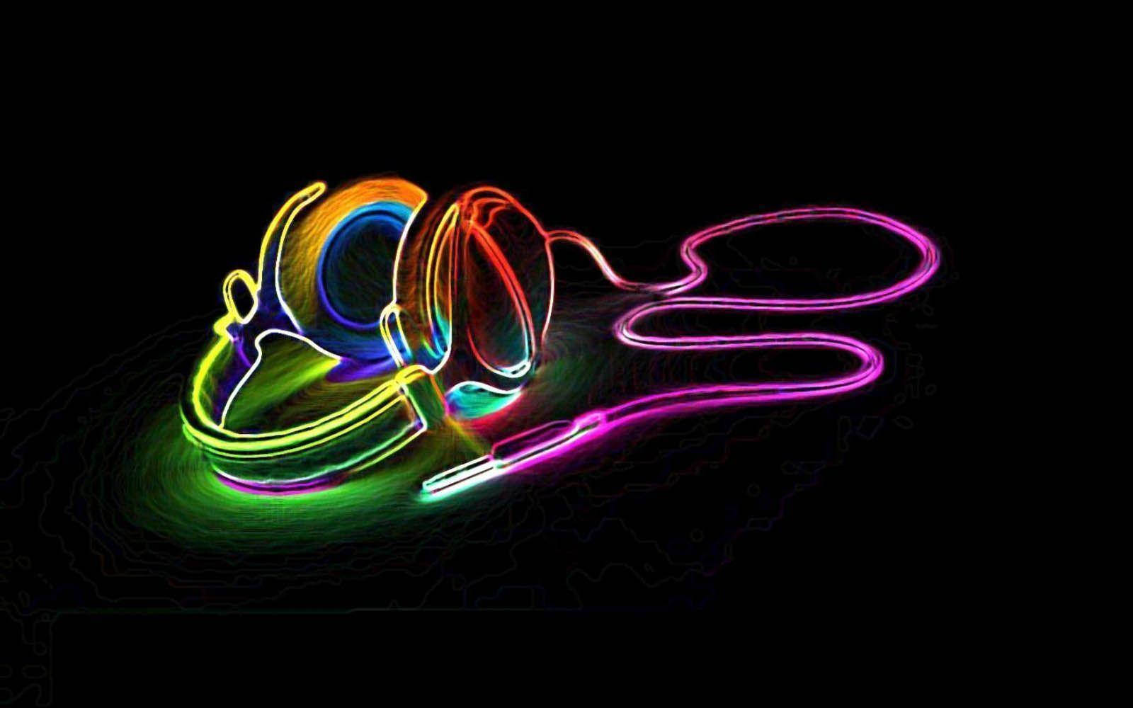 Cool Neon Headphones, neon headphones, rainbow hues, HD Desktop Wallpaper