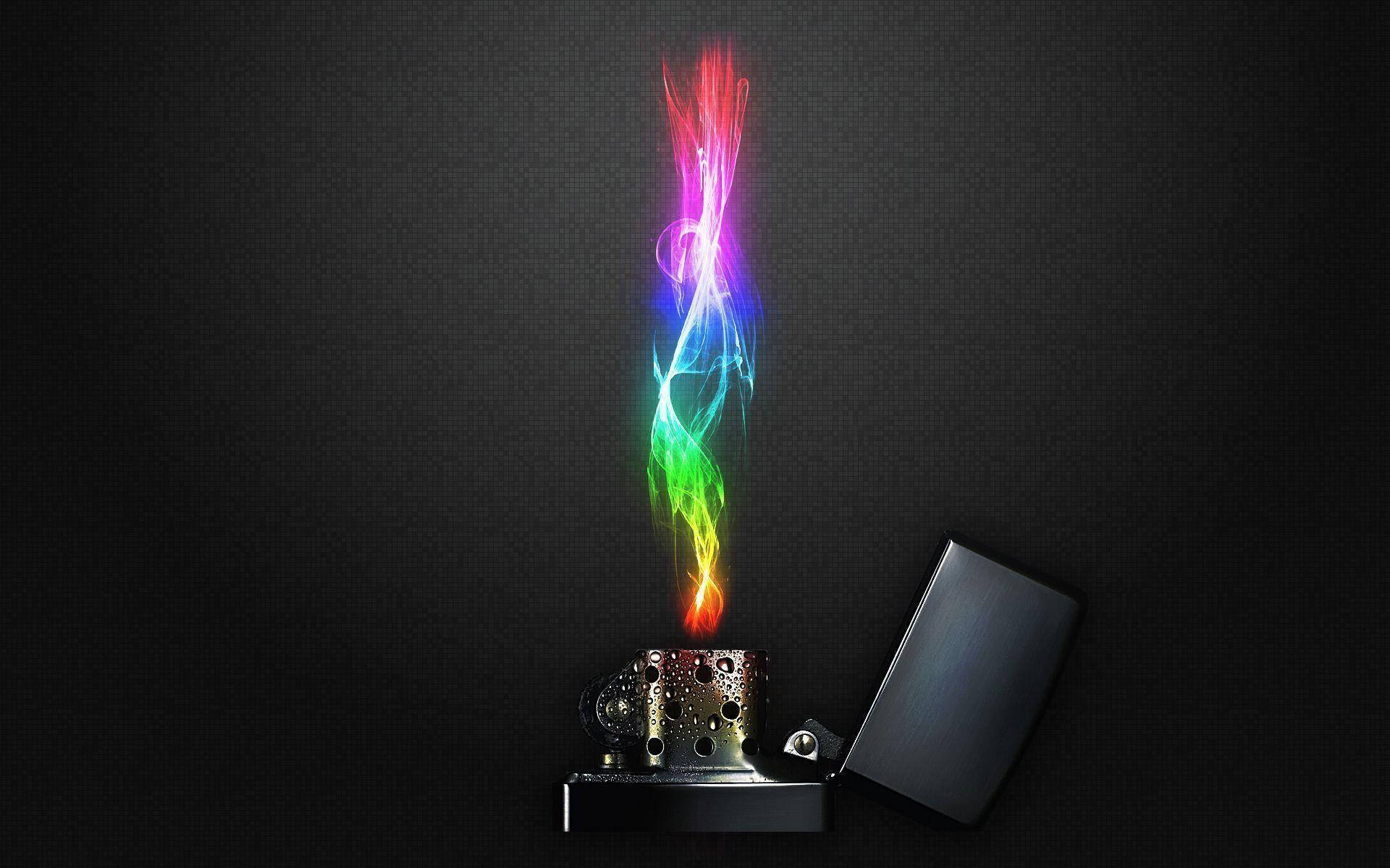 Cool Neon Lighter, black lighter, vibrant rainbow-colored smoke, Full HD Desktop Wallpaper