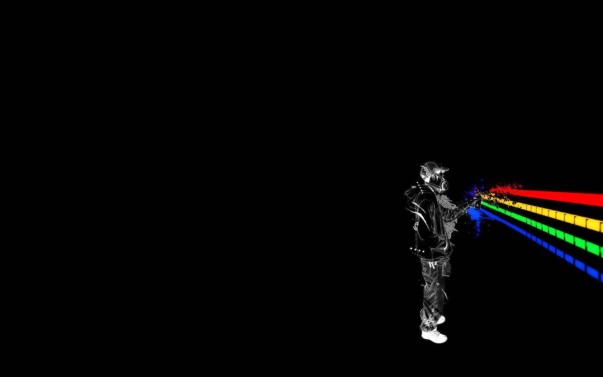 Cool Neon Man, white outline, vibrant rainbow streaks, Full HD Desktop Wallpaper