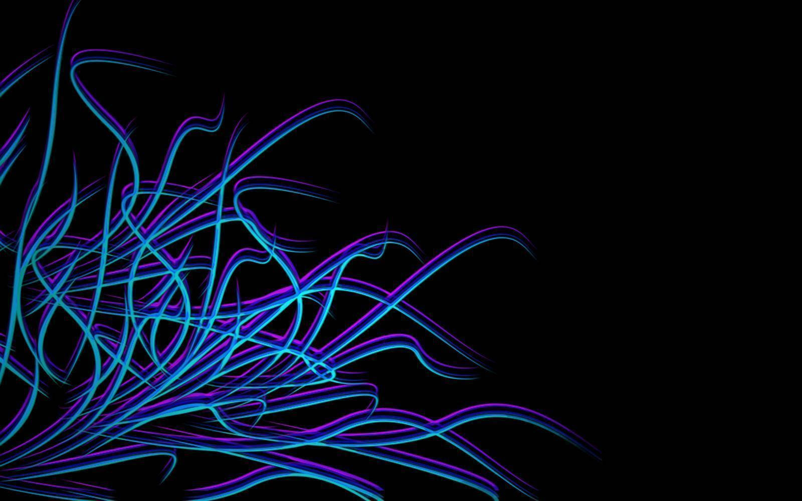 neon blue, purple glowing lines, pure black background, HD Desktop Wallpaper
