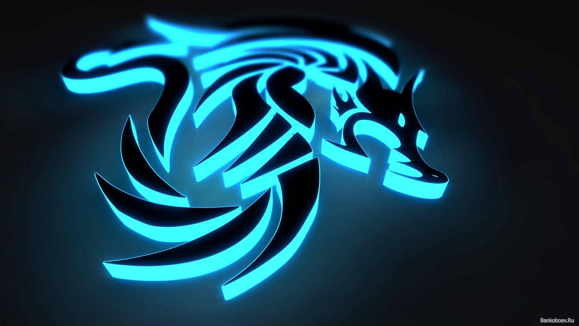 neon blue, tribal dragon, glowing edges, Full HD Desktop Wallpaper