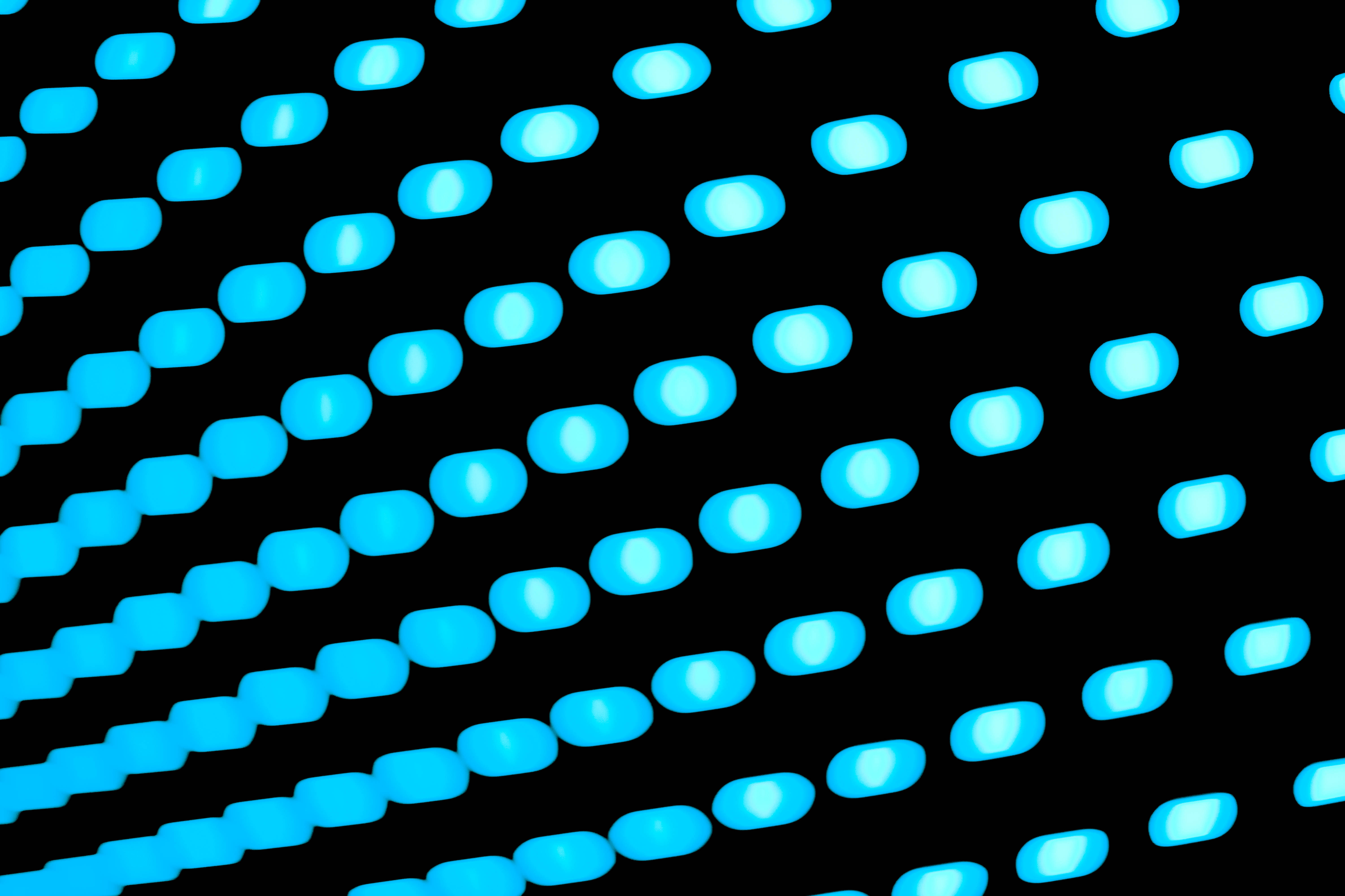 cool neon, glowing cyan oval lights, deep black background, 5K Desktop Wallpaper