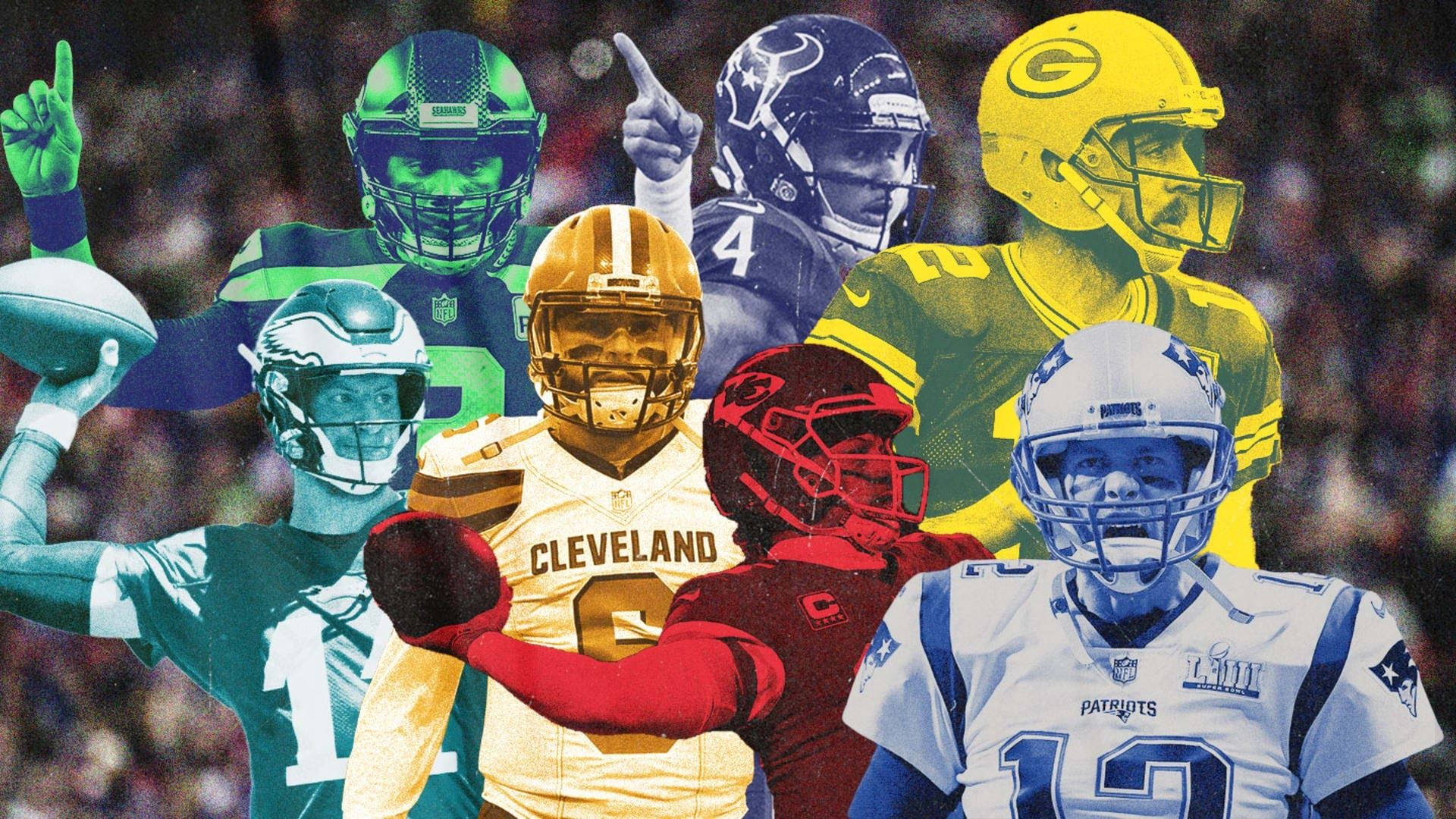 NFL quarterbacks, team gear, raised fists, Full HD Desktop Wallpaper
