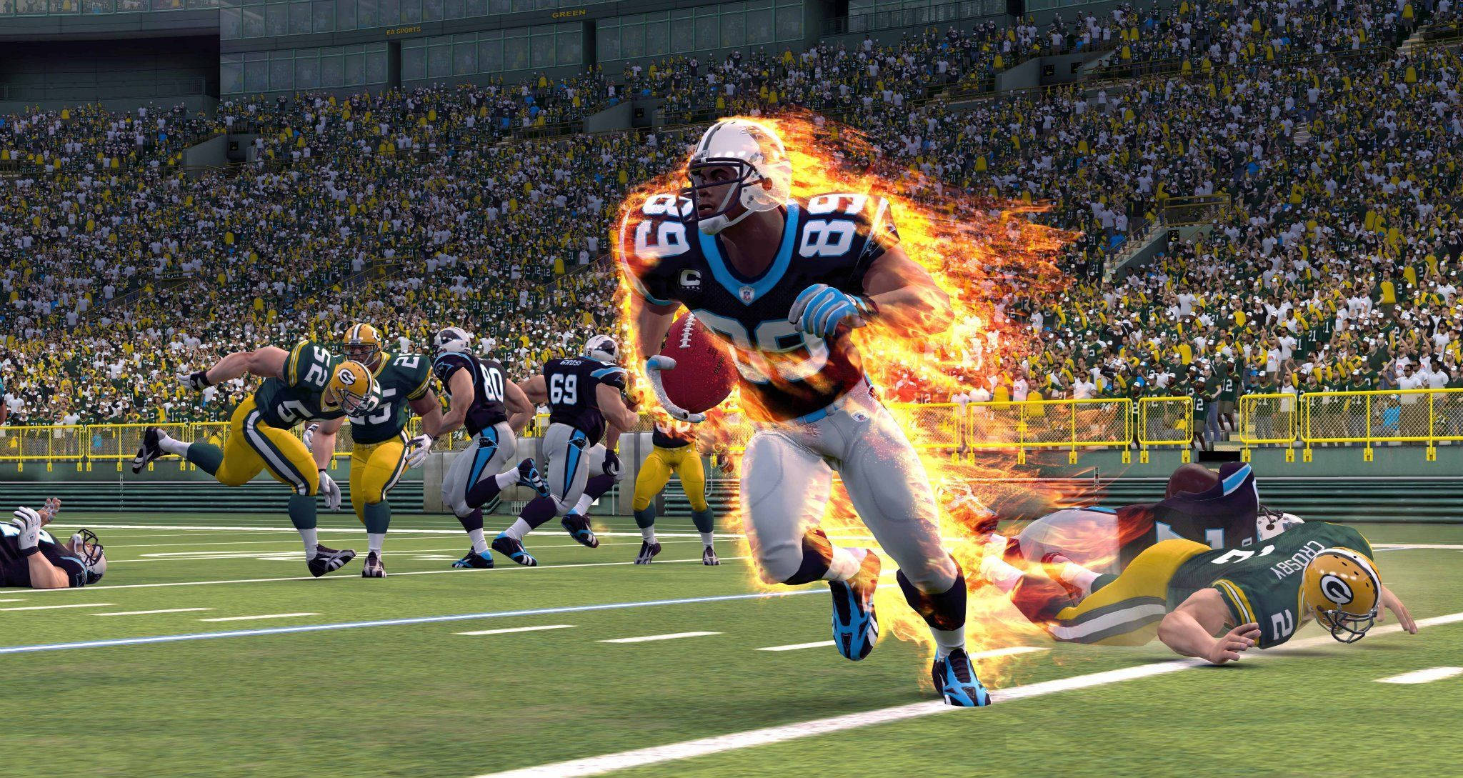 NFL Player, flaming football player, blue jersey, Full HD Desktop Wallpaper