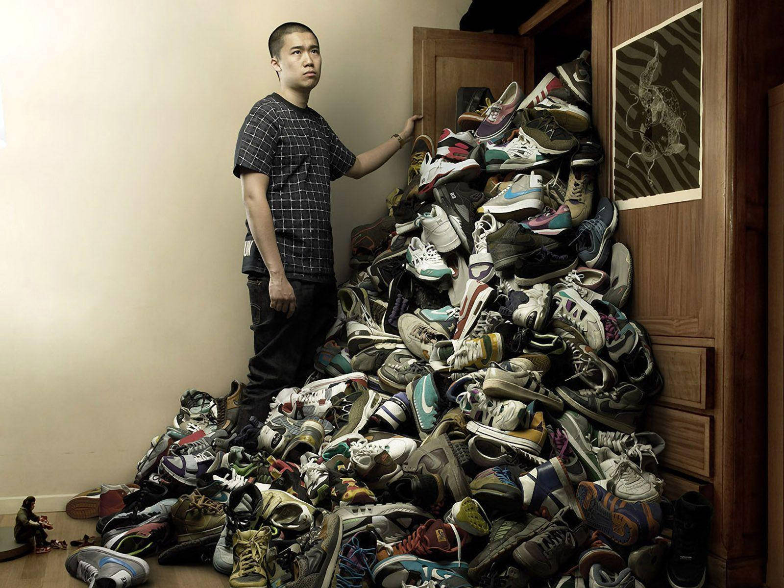 Nike, sneakers, wooden closet, HD Desktop Wallpaper
