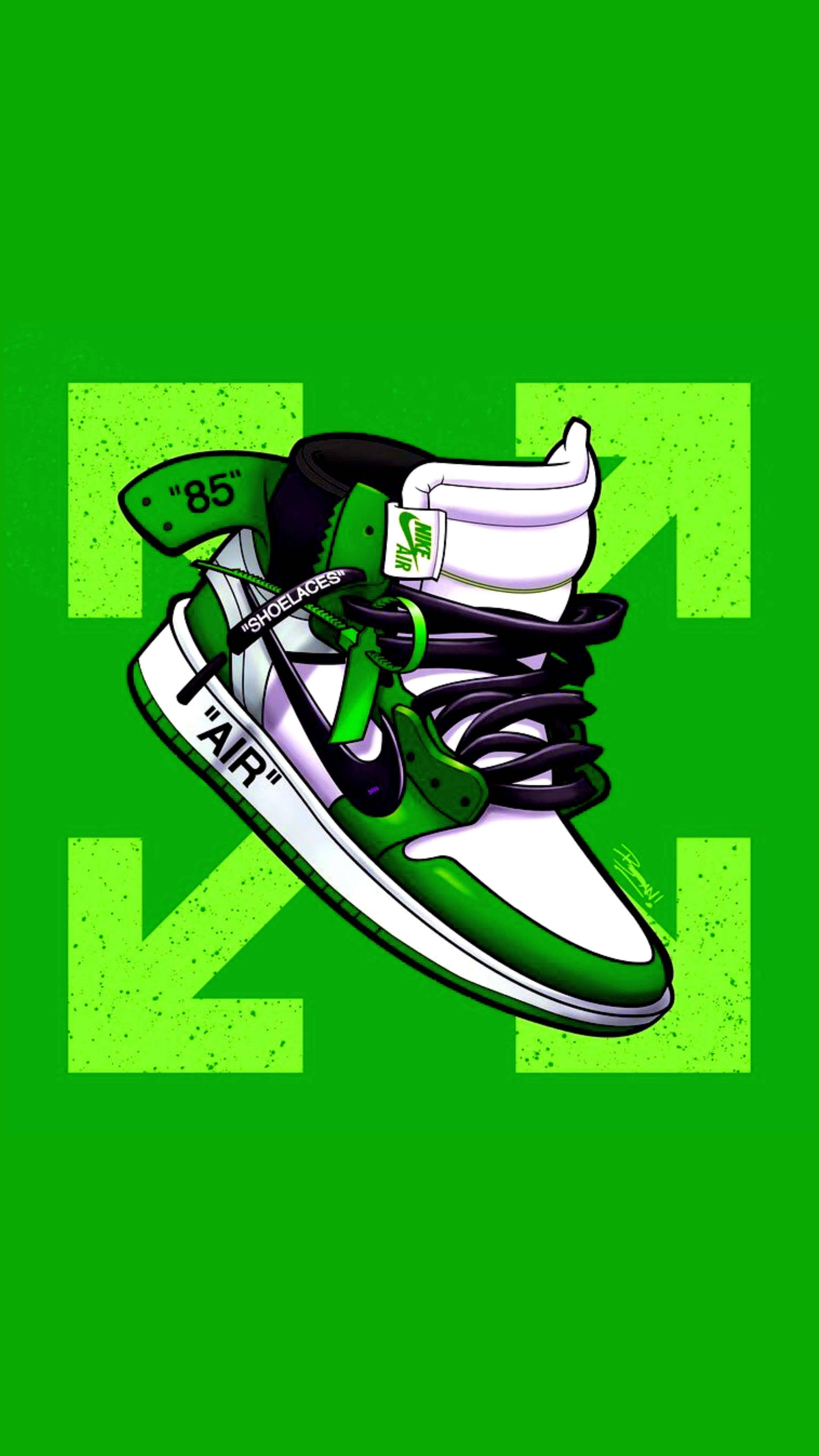 Nike, green and white sneaker, white logo, 4K Phone Wallpaper