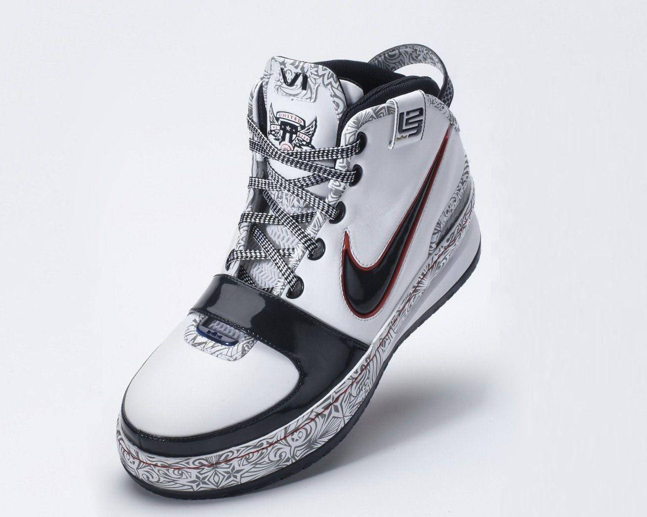 Nike, high-top Nike sneaker, white black and red accents, HD Desktop Wallpaper