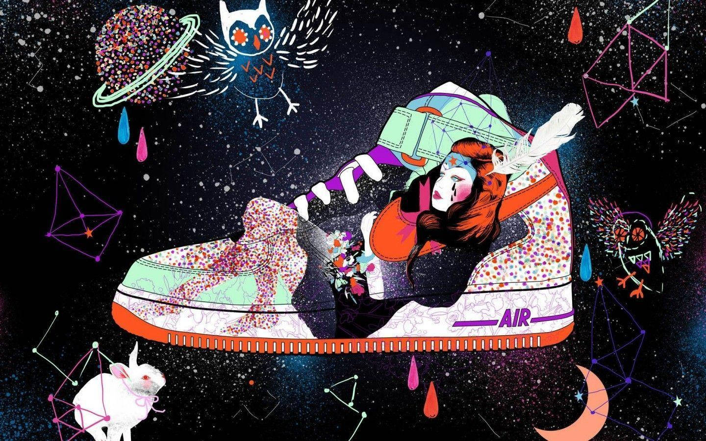 sneaker, giant sneaker, starry cosmic scene, HD Desktop Wallpaper