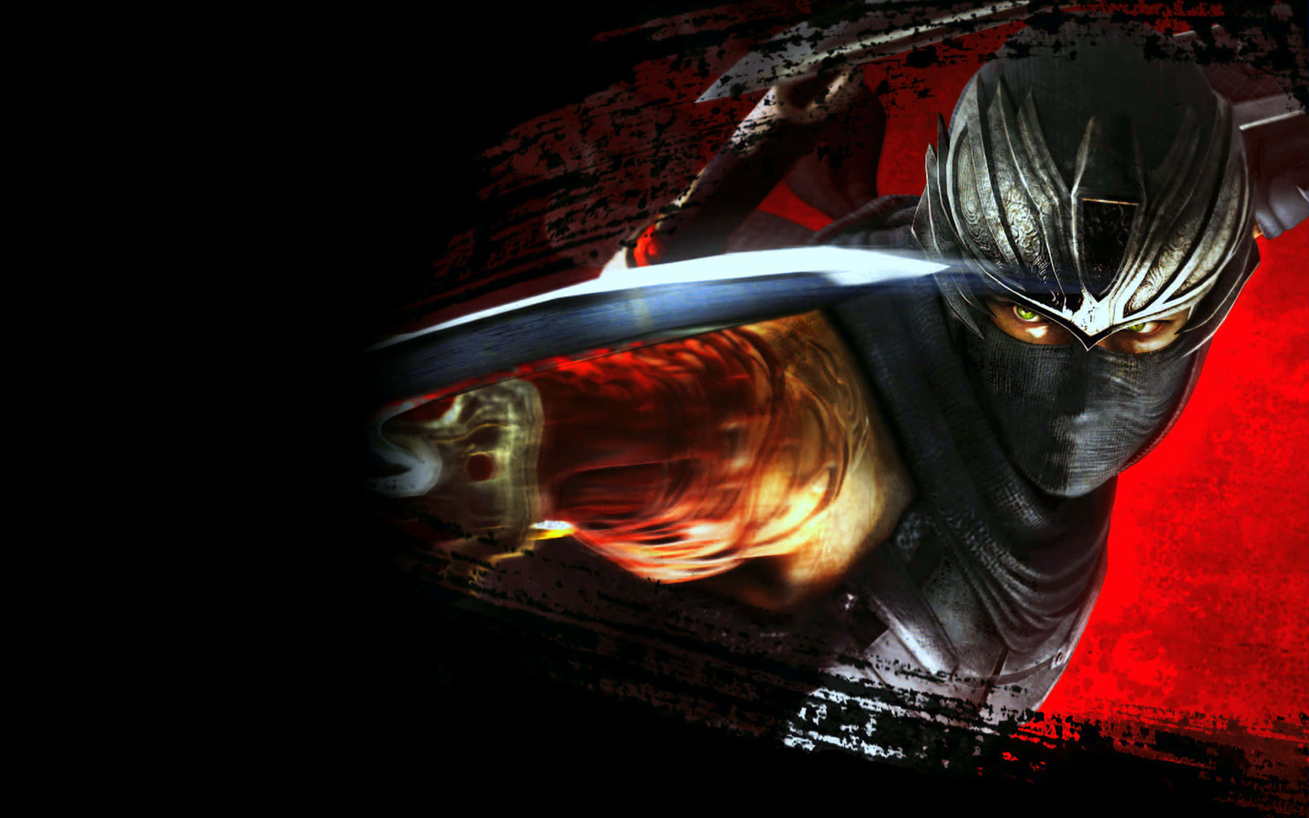 Cool Ninja, glowing eyes, fiery motion, 2K Desktop Wallpaper