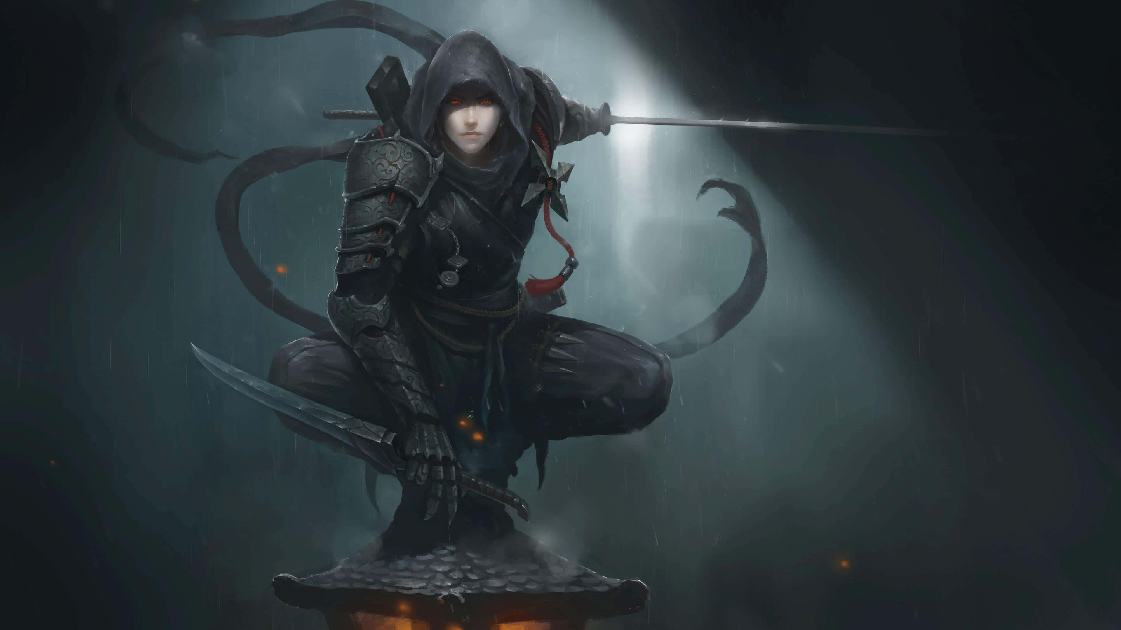 Cool Ninja, hooded warrior, dark armor, 4K Desktop Wallpaper