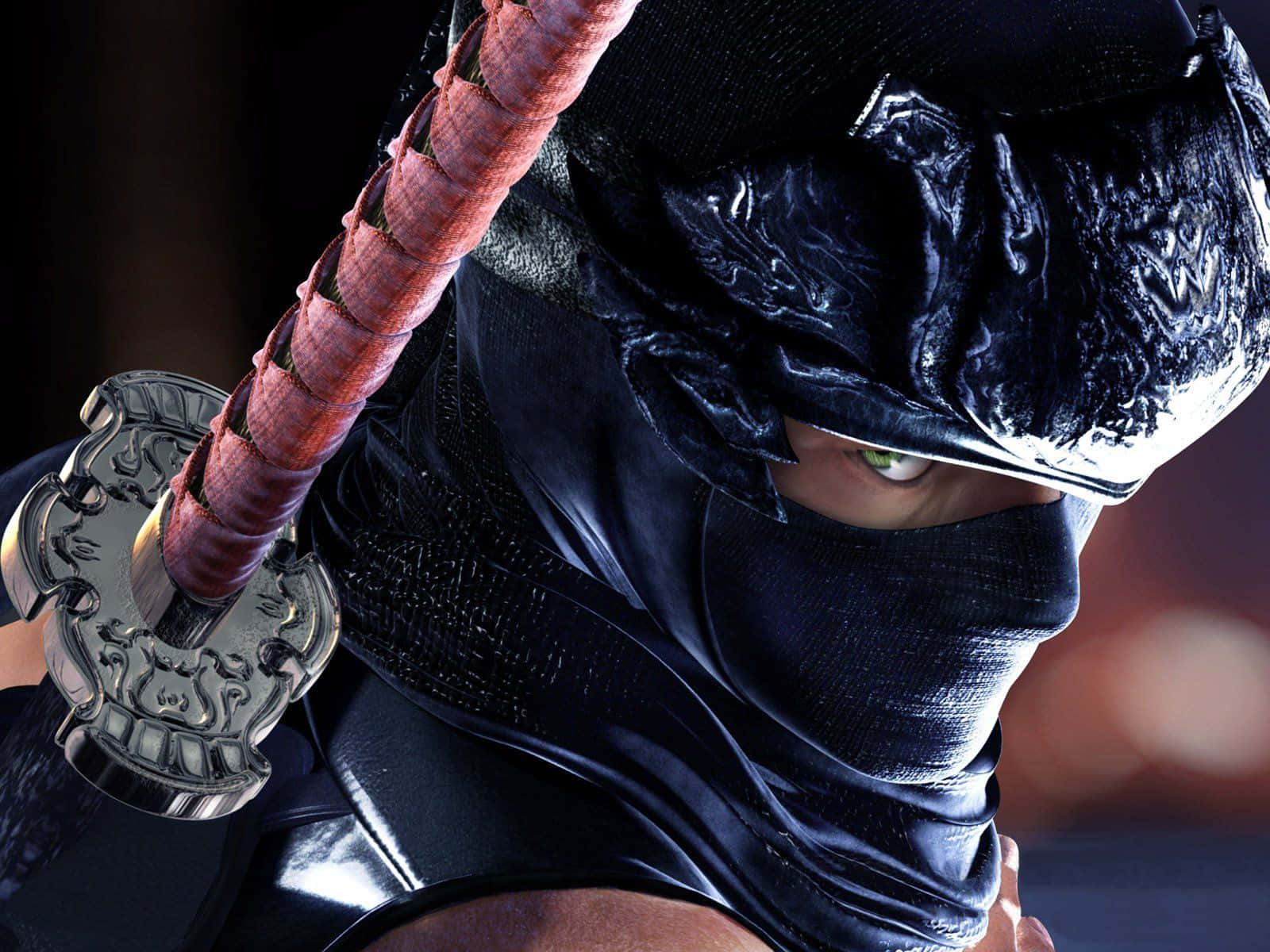 Cool Ninja, glowing green eyes, katana, HD Desktop Wallpaper