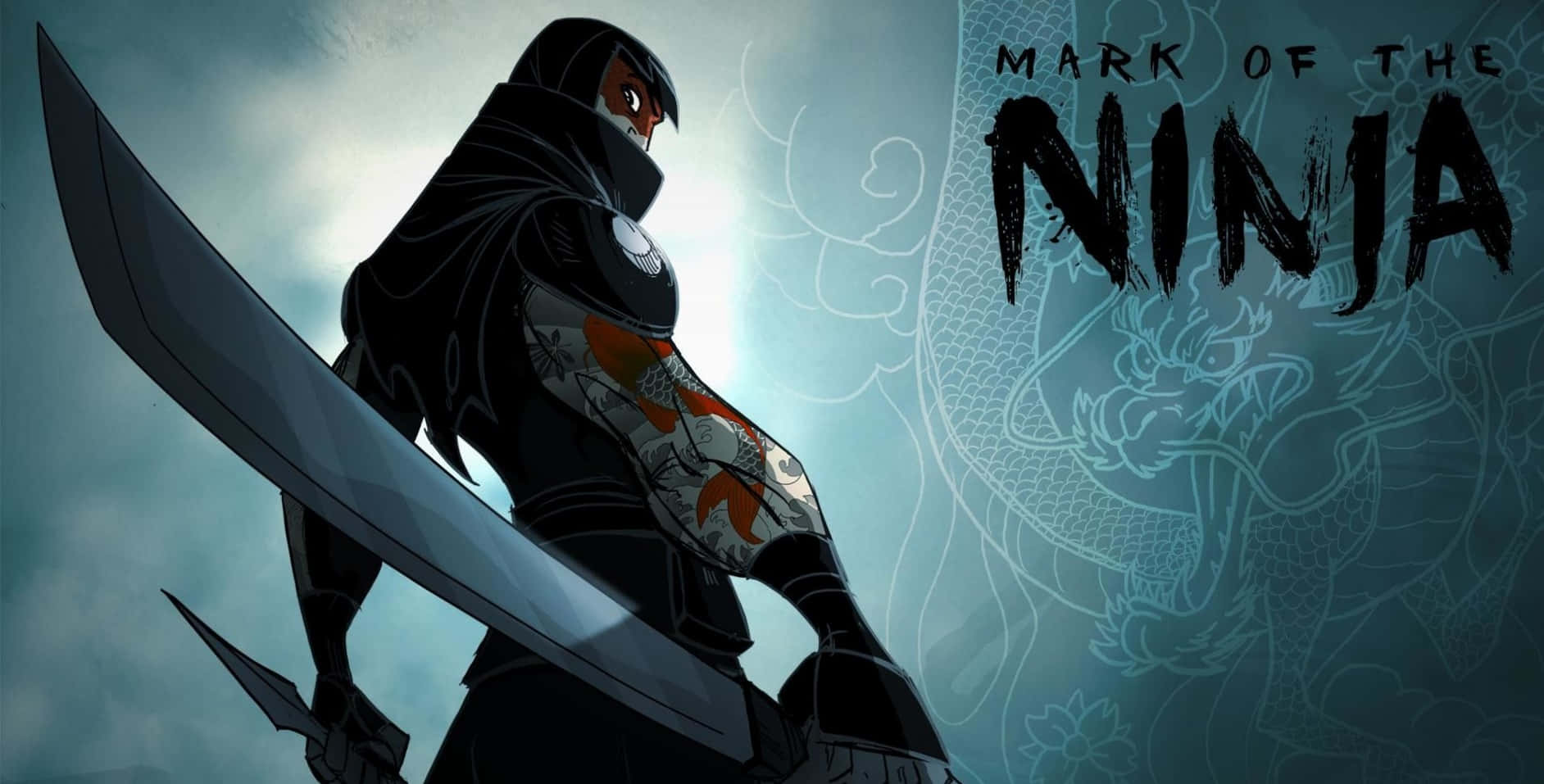Cool Ninja, black armor, orange tattoos, HD Desktop Wallpaper