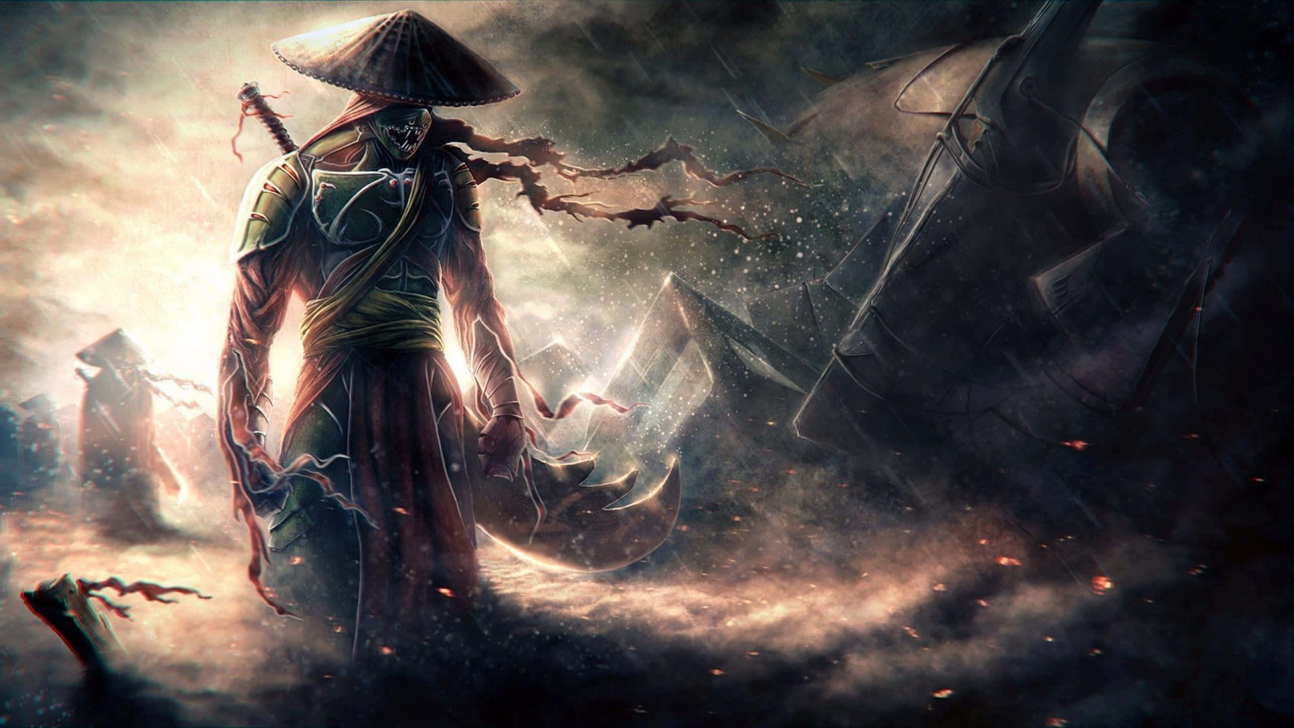Cool Ninja, ghostly samurai warrior, conical hat, 2K Desktop Wallpaper