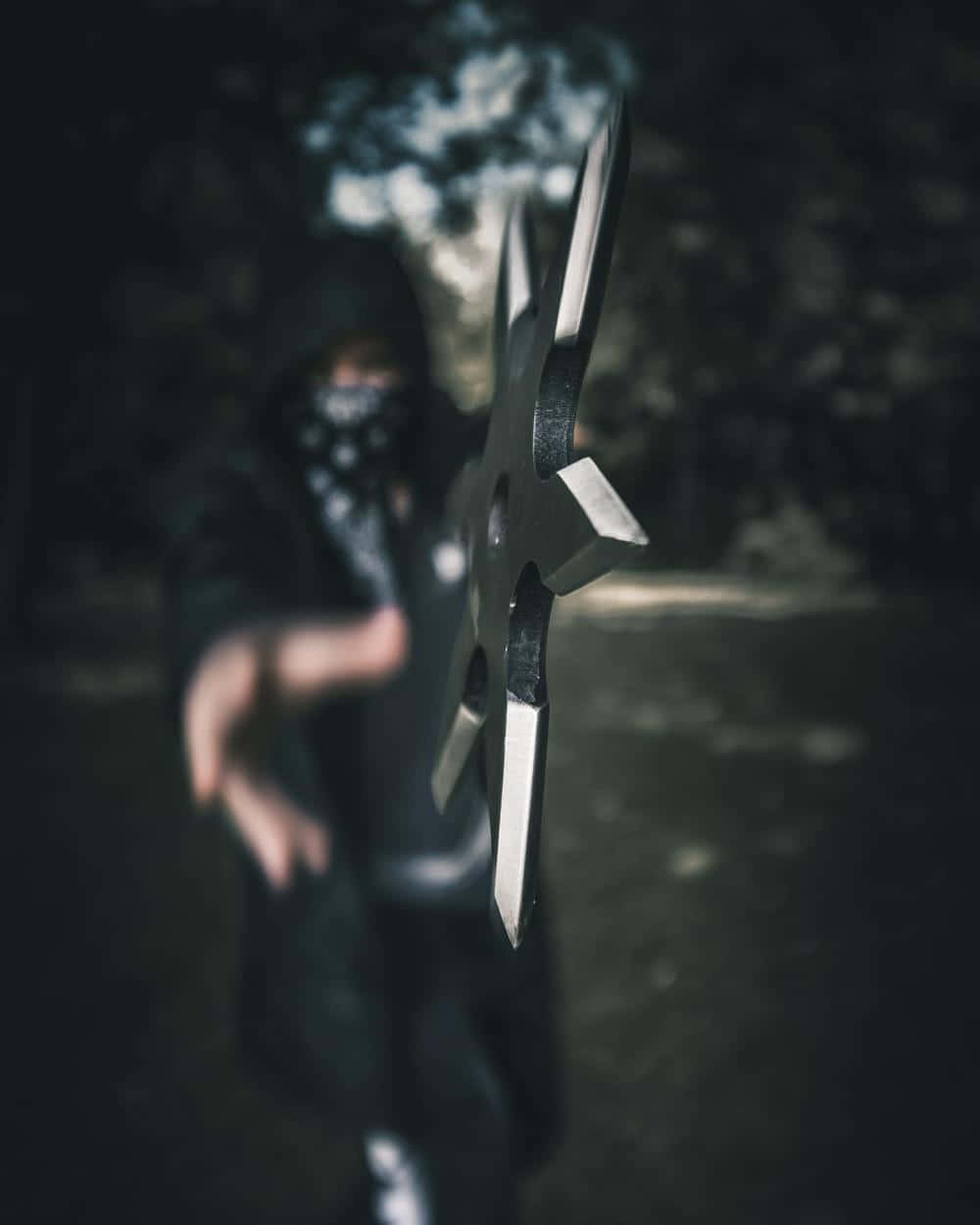 Cool Ninja, metallic shuriken, dark hooded attire, SD Phone Wallpaper