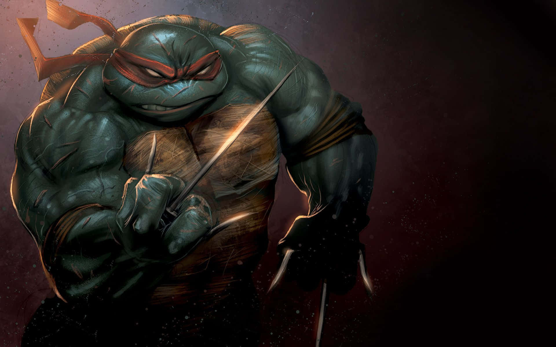 Cool Ninja, green turtle, red mask, Full HD Desktop Wallpaper