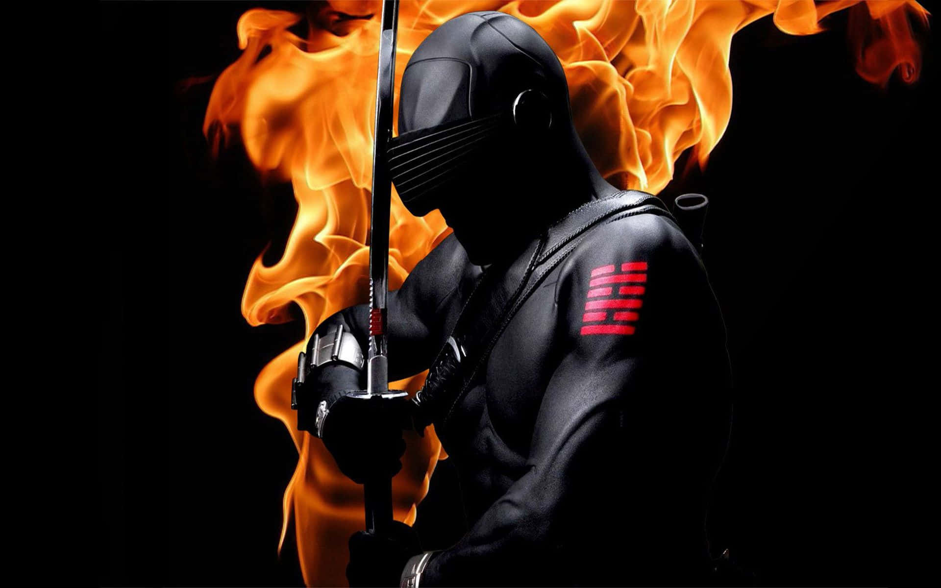 ninja, sword, flames, Full HD Desktop Wallpaper