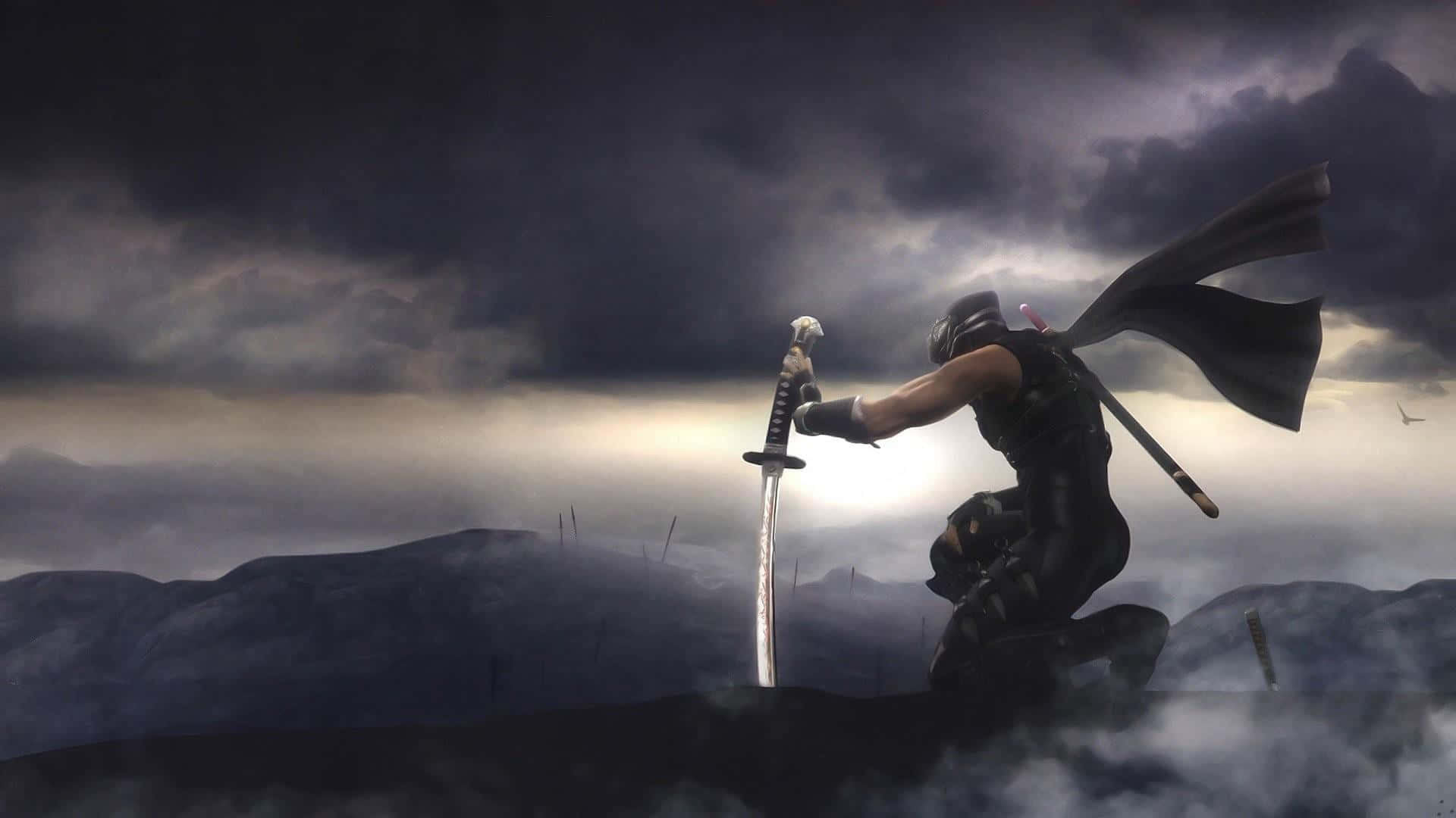 cool ninja, ninja warrior, misty mountain peak, Full HD Desktop Wallpaper