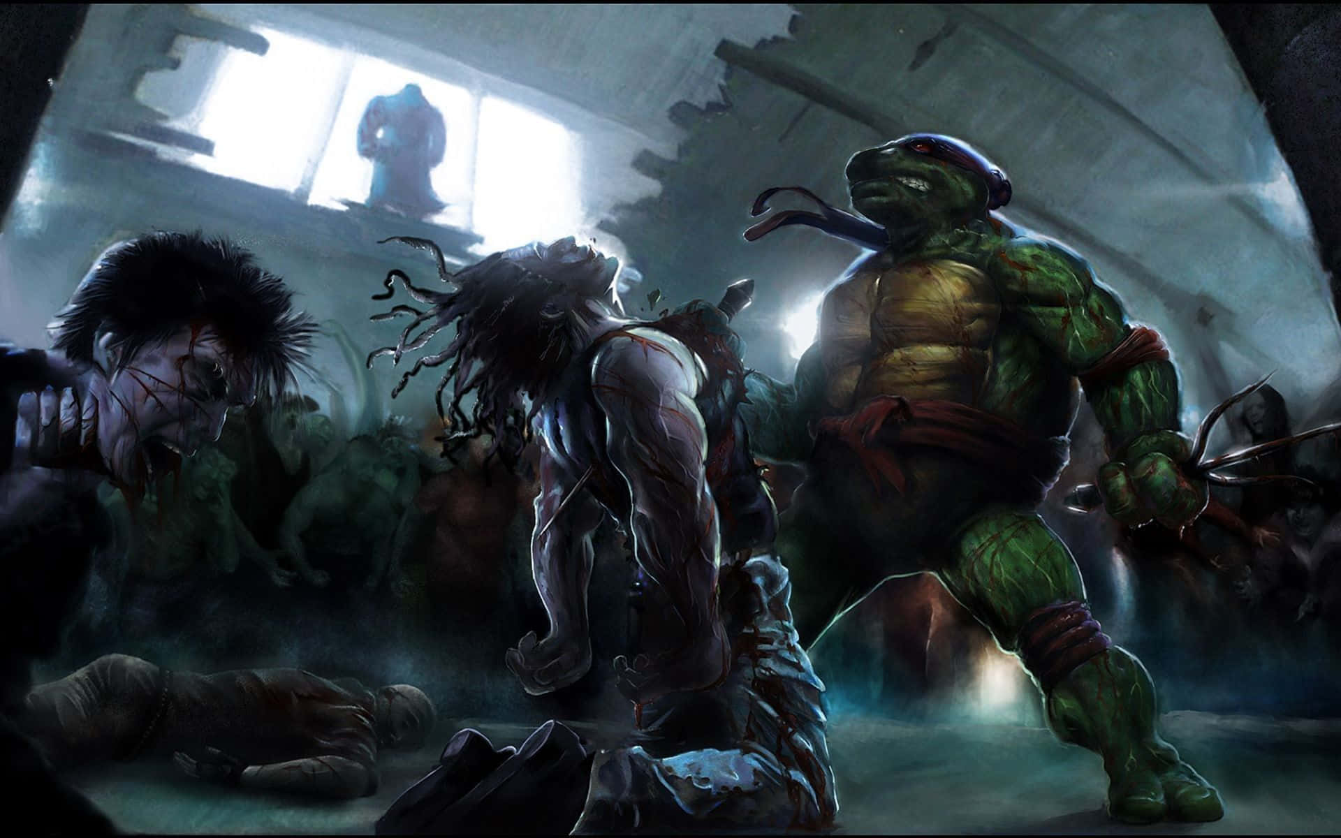 Cool Ninja, green mutant turtle, ruined building, Full HD Desktop Wallpaper