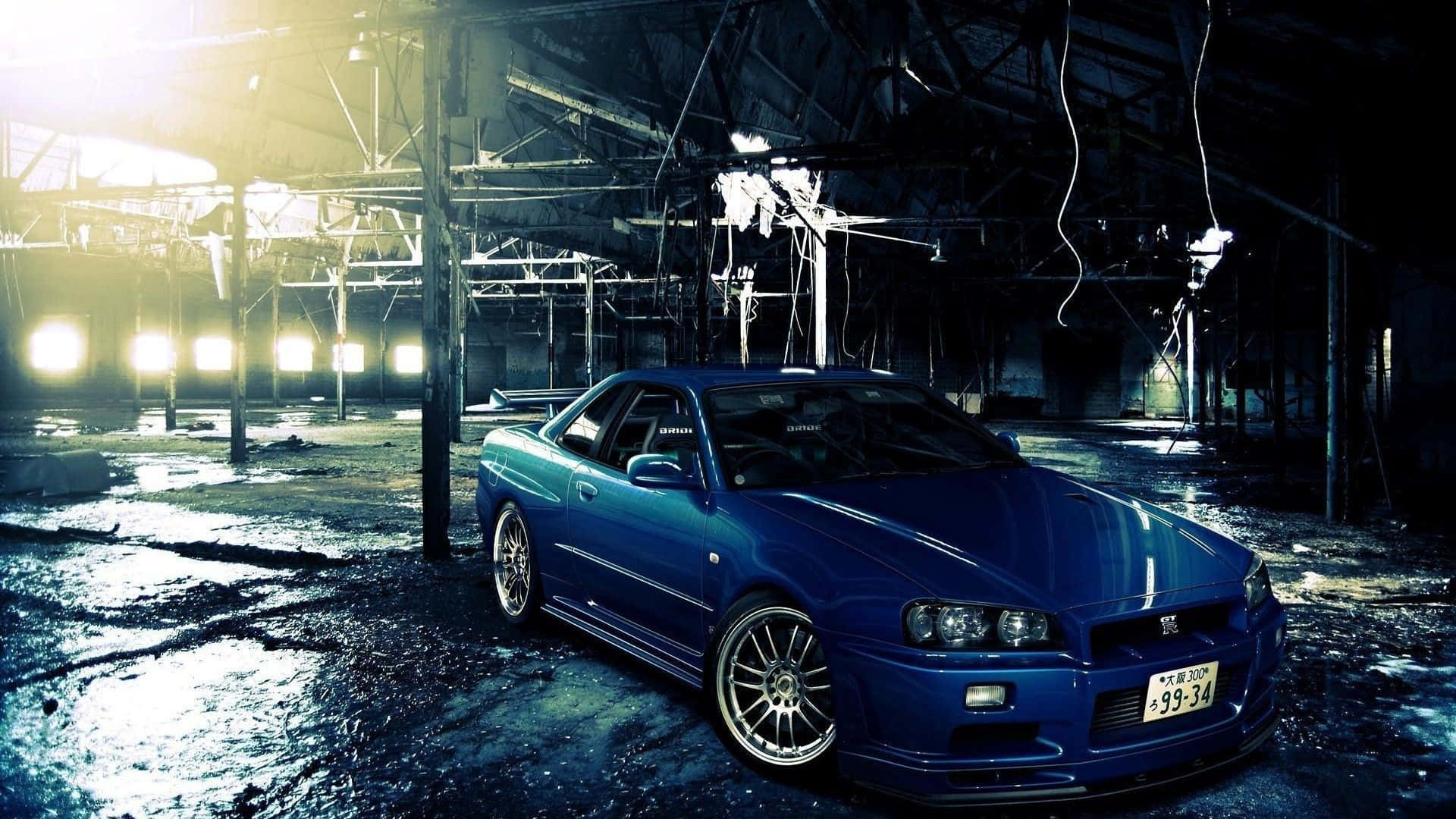 Nissan Skyline, glossy blue, sports car, Full HD Desktop Wallpaper