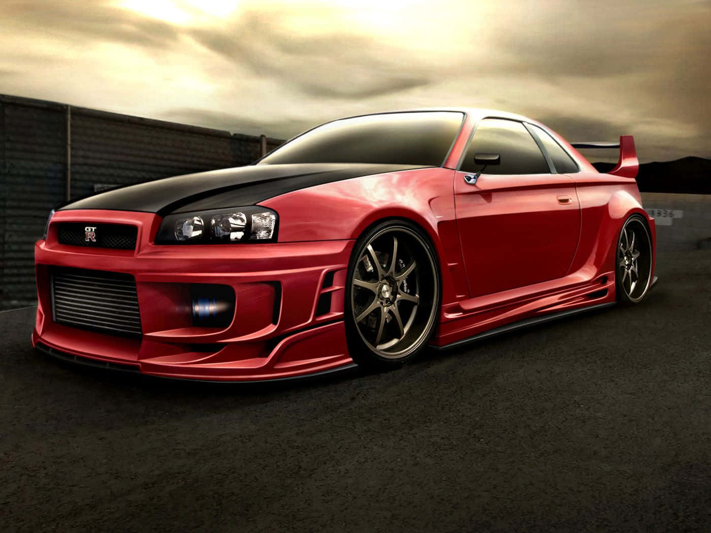 Nissan Skyline, glossy red, black, HD Desktop Wallpaper