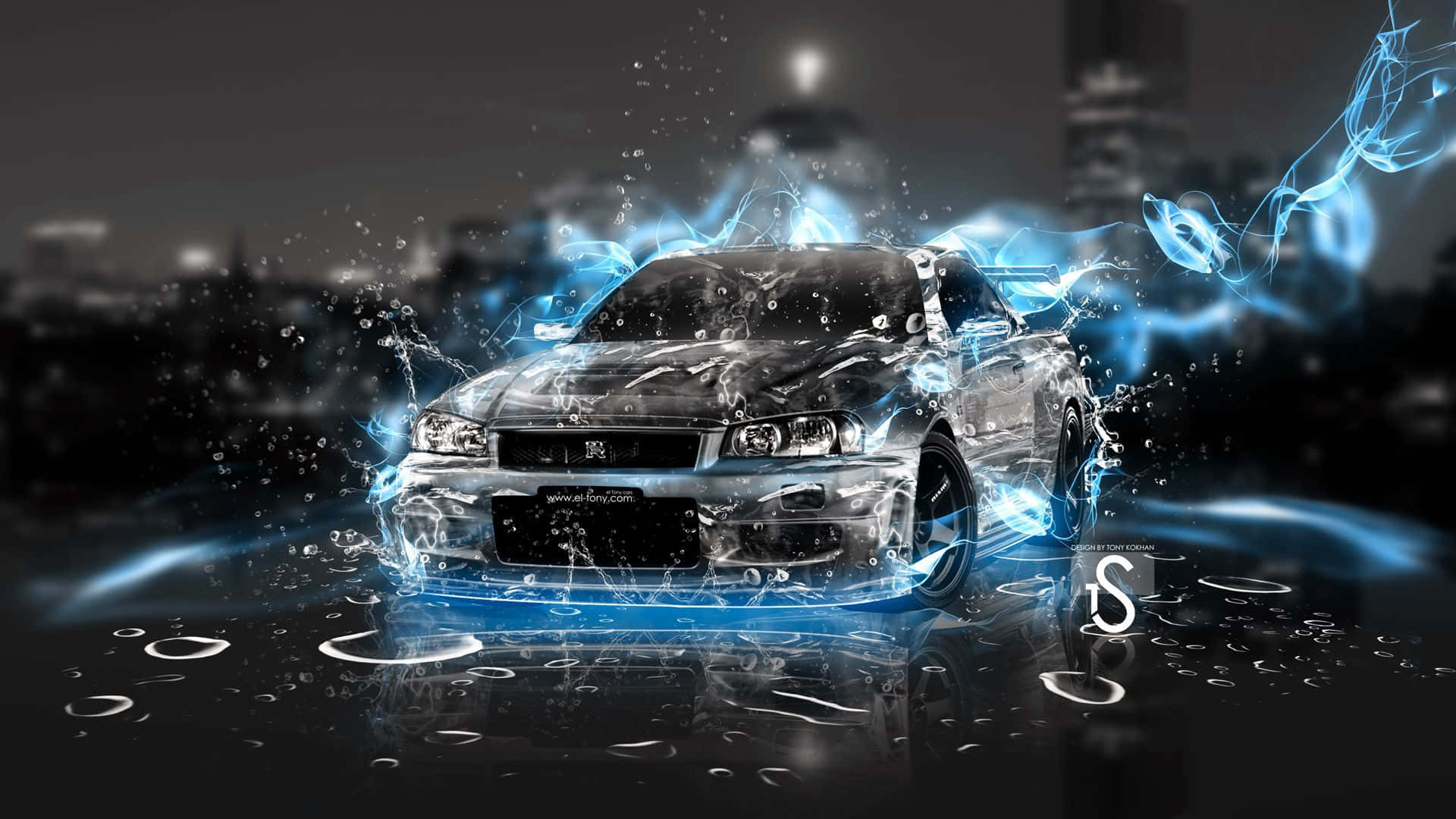 Nissan Skyline, silver, electric blue, Full HD Desktop Wallpaper