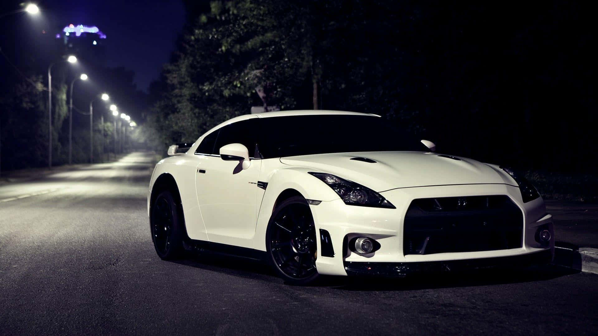 Nissan Skyline, white, streetlights, Full HD Desktop Wallpaper