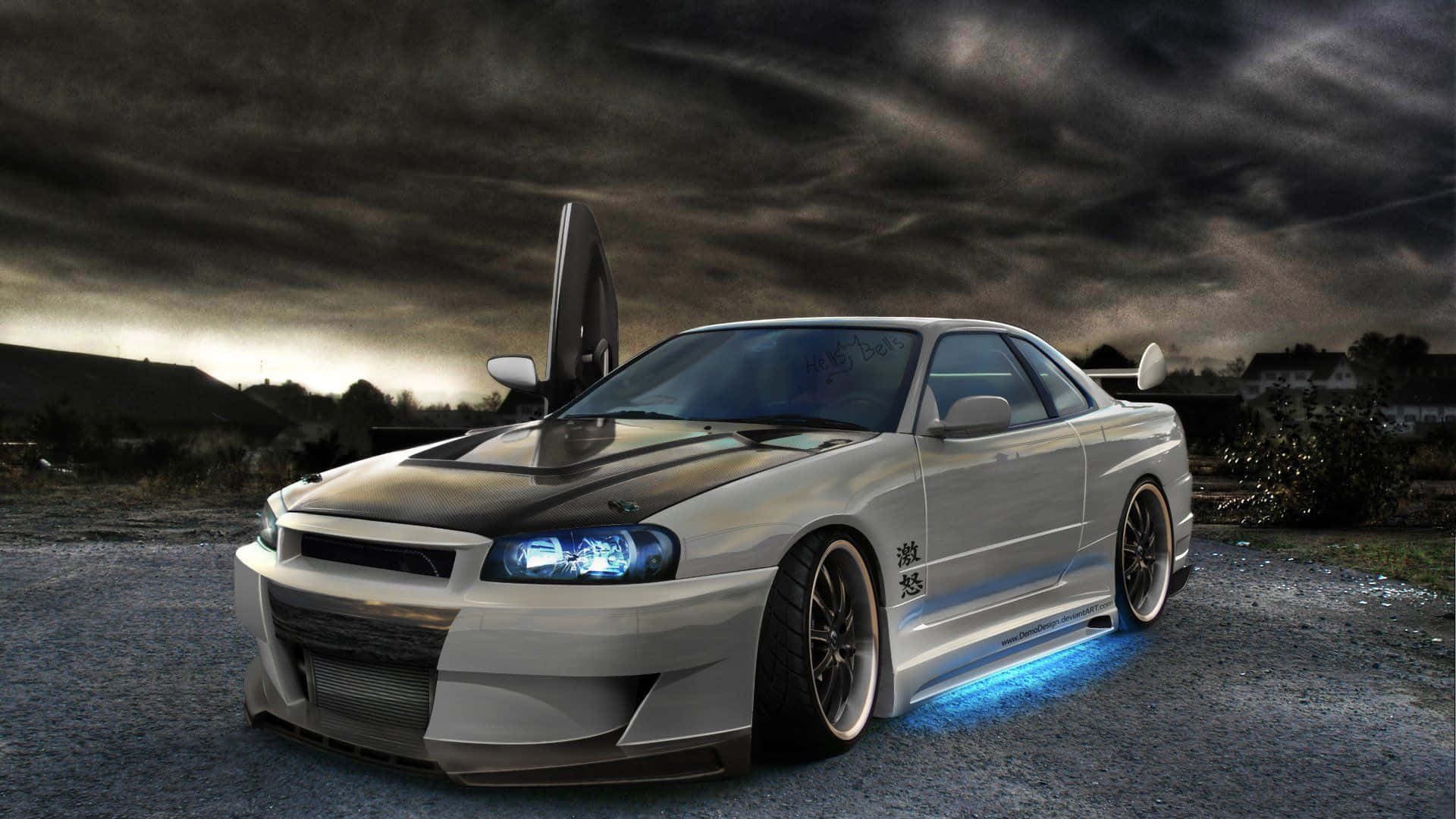 Nissan Skyline, silver, glowing blue underglow, Full HD Desktop Wallpaper