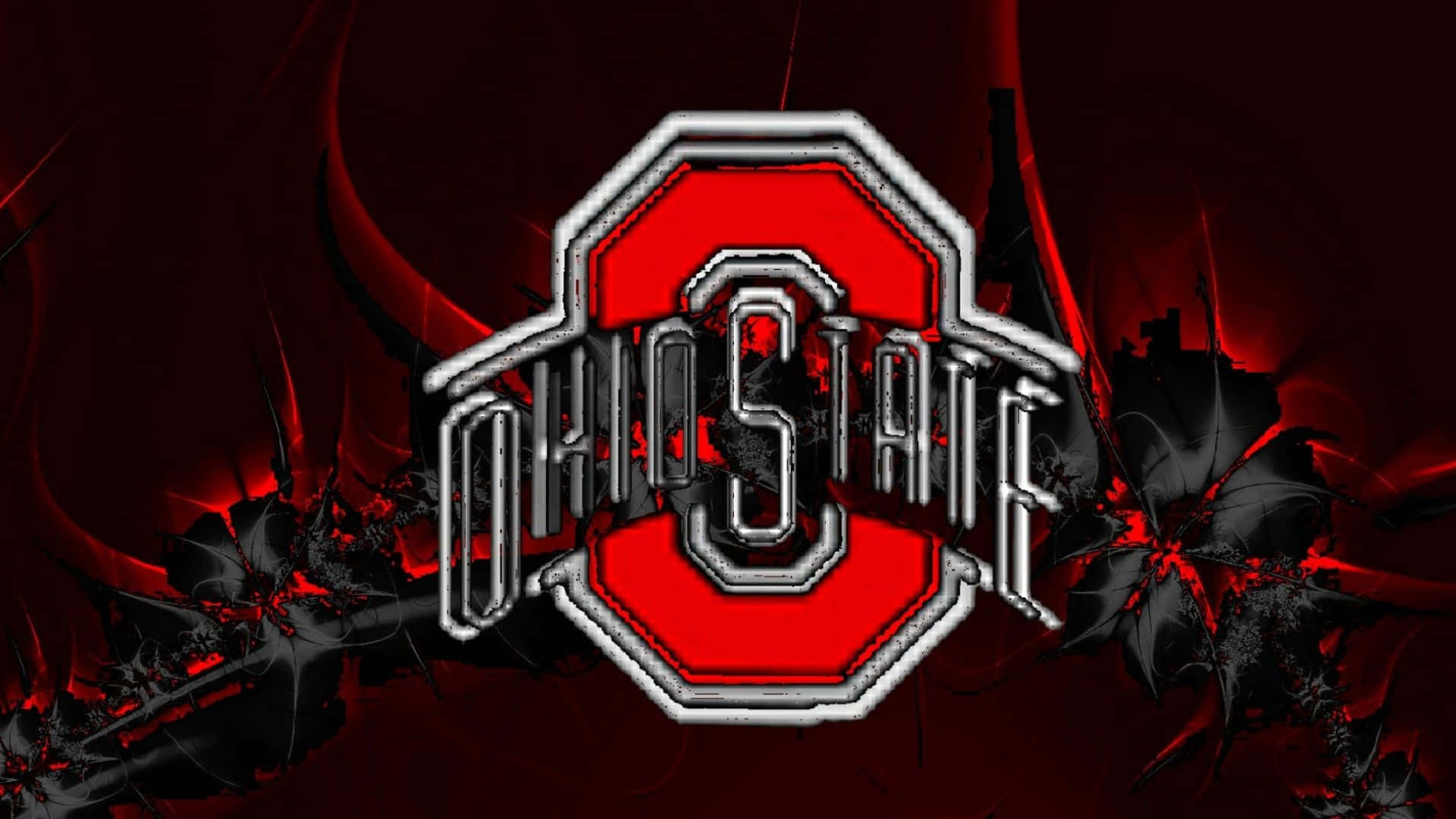 Ohio State, red and silver, jagged black and red fractal patterns, Full HD Desktop Wallpaper