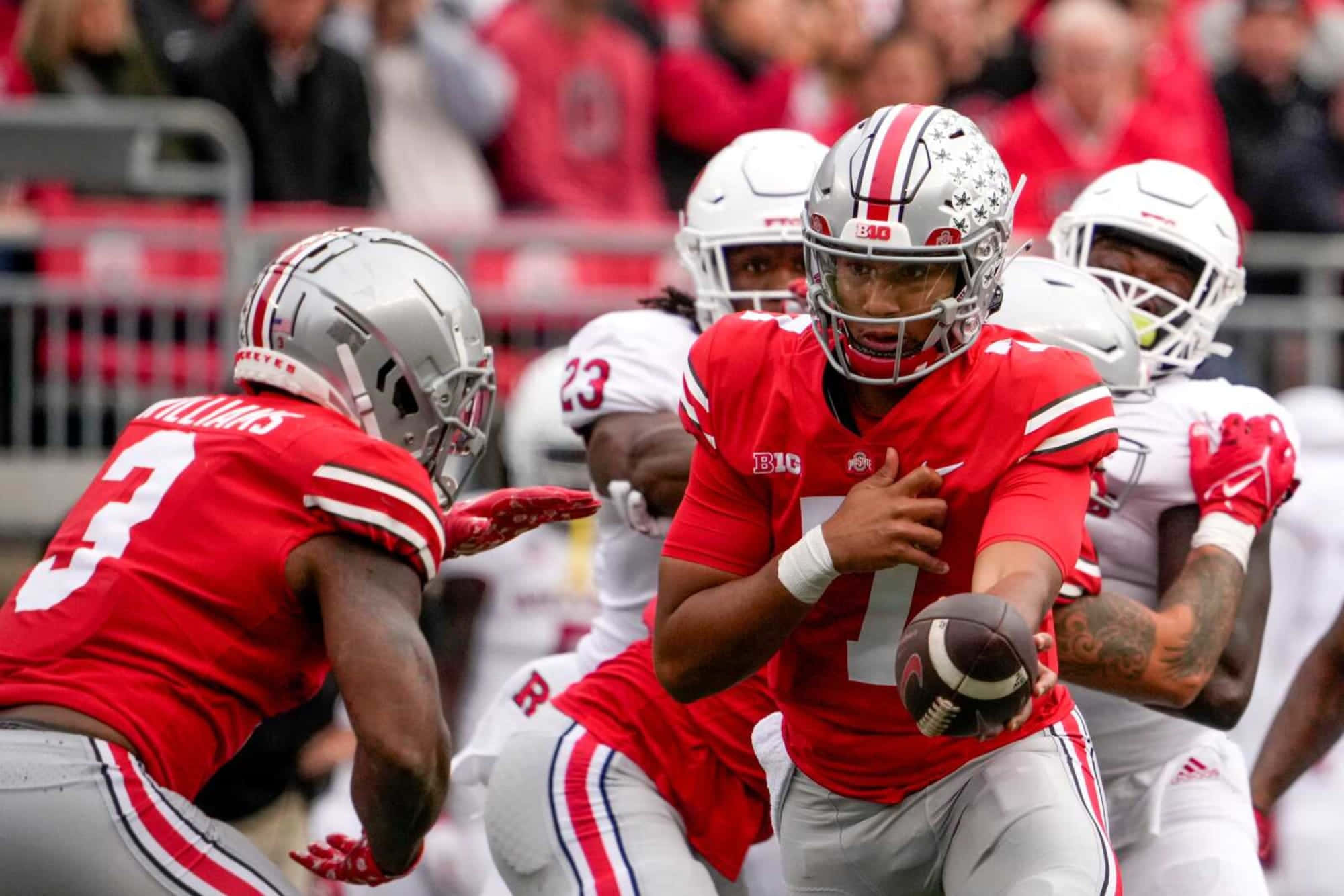 Ohio State, red jersey, silver helmet, Full HD Desktop Wallpaper