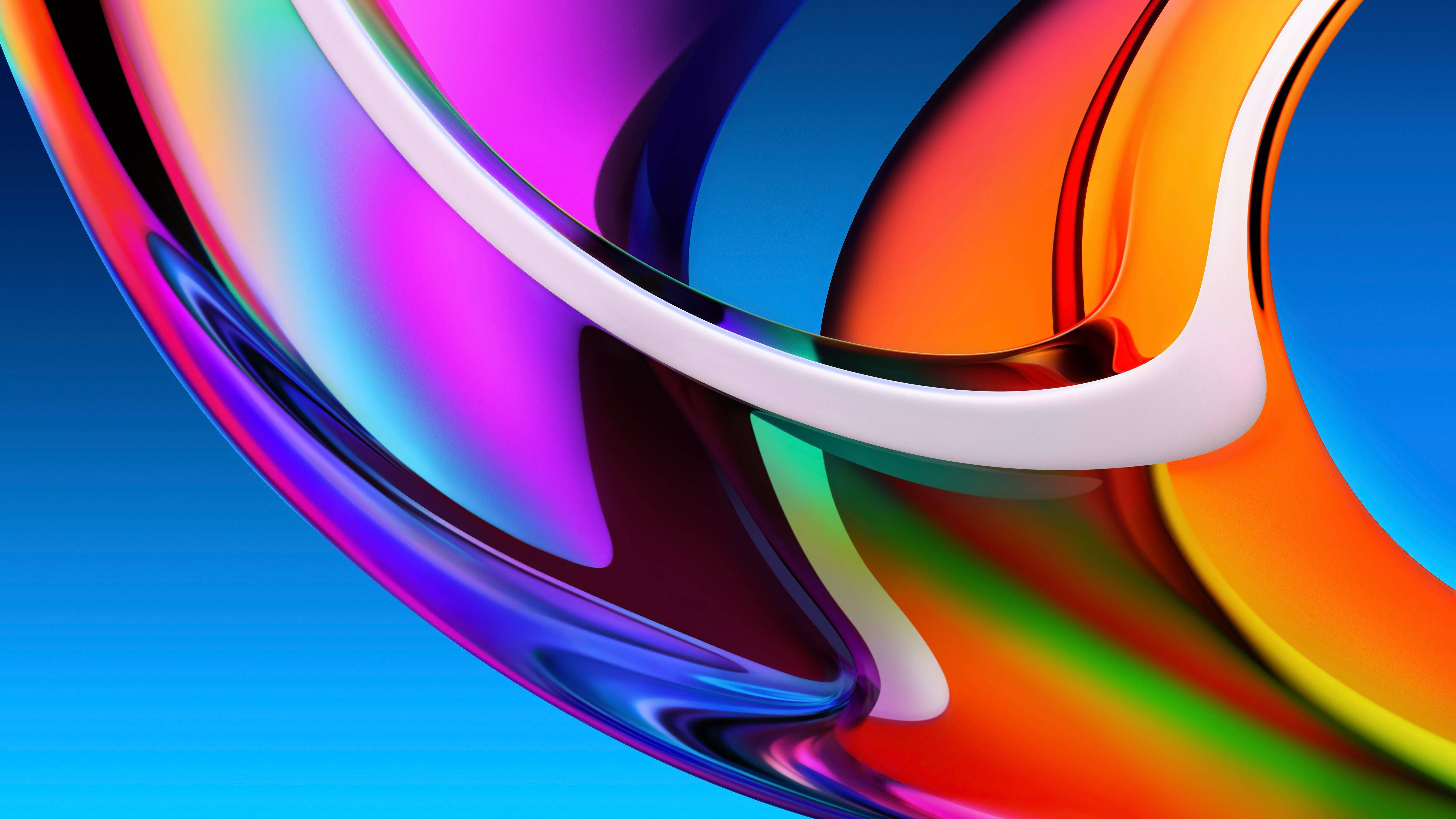 glass rainbow fluid imac 4k, glossy rainbow colors, gradient blue background, 5K Desktop Wallpaper