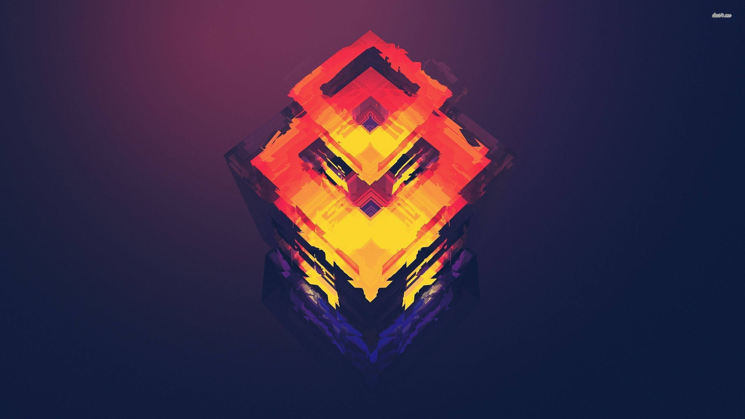 Fiery Gamer Cool PC, geometric cube, fiery orange, 2K Desktop Wallpaper