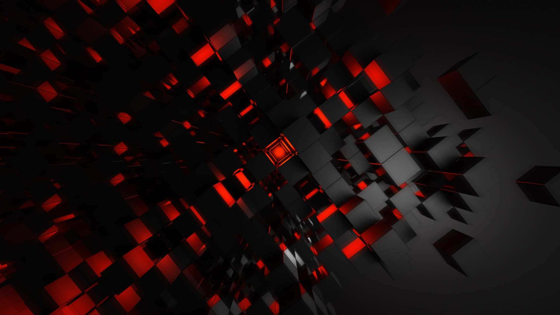 Red Pc, glowing red cubes, futuristic digital vortex, Full HD Desktop Wallpaper
