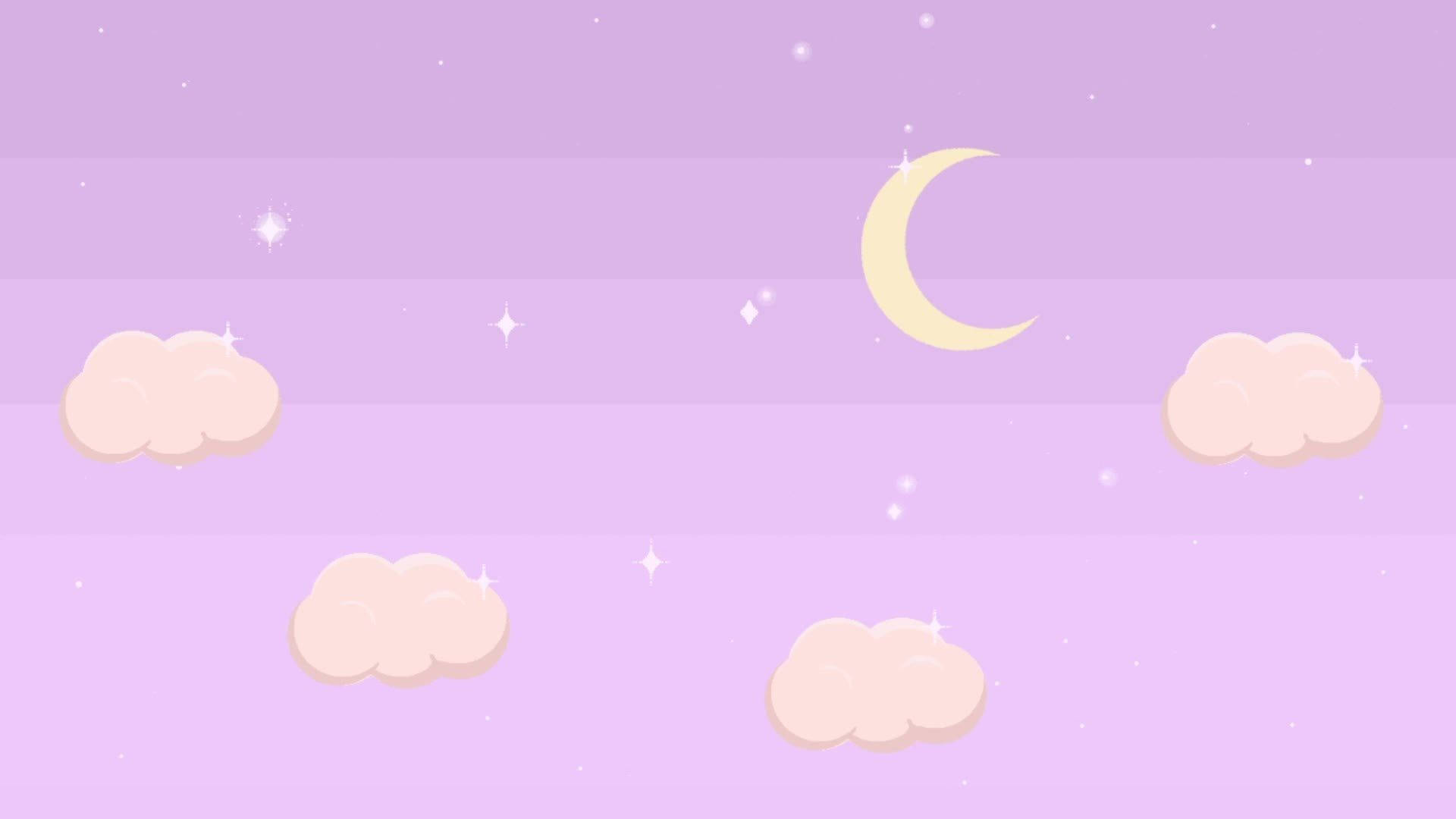 lavender sky, pastel clouds, twinkling stars, Full HD Desktop Wallpaper