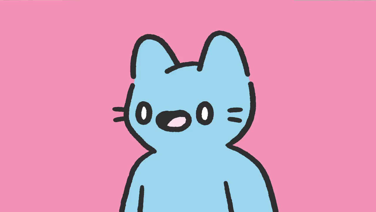 cat humanoid, blue cartoon cat, black outlines, HD Desktop Wallpaper