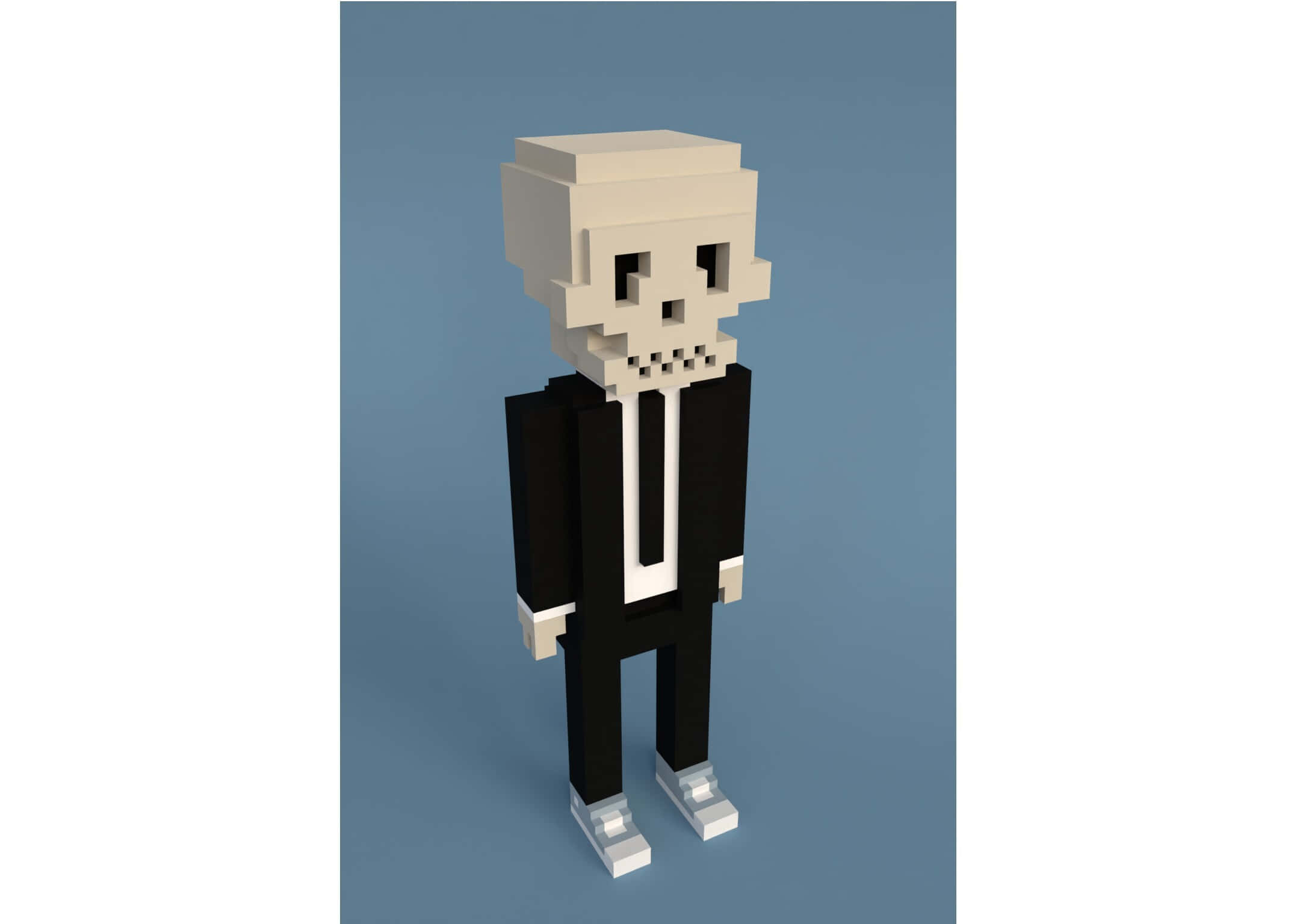 skull-faced roblox, pixelated skeleton, black suit, Full HD Desktop Wallpaper