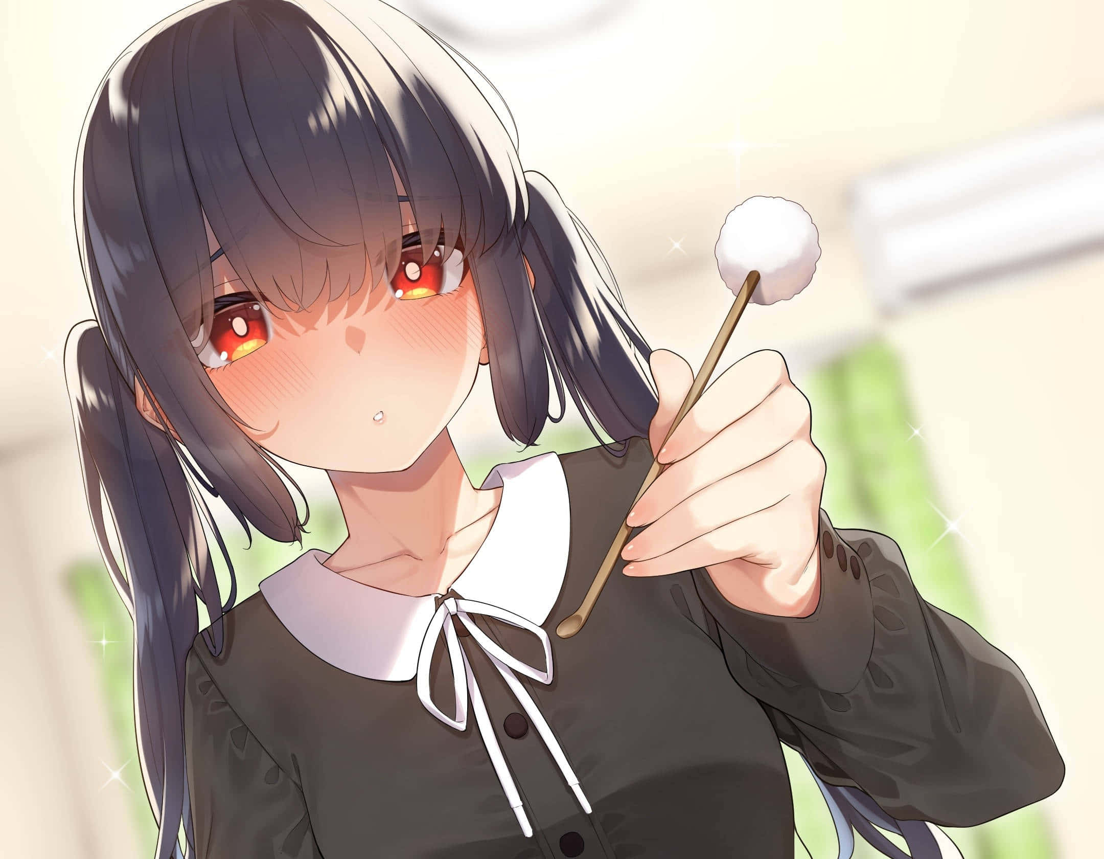 anime girl, dark hair, red eyes, Full HD Desktop Wallpaper