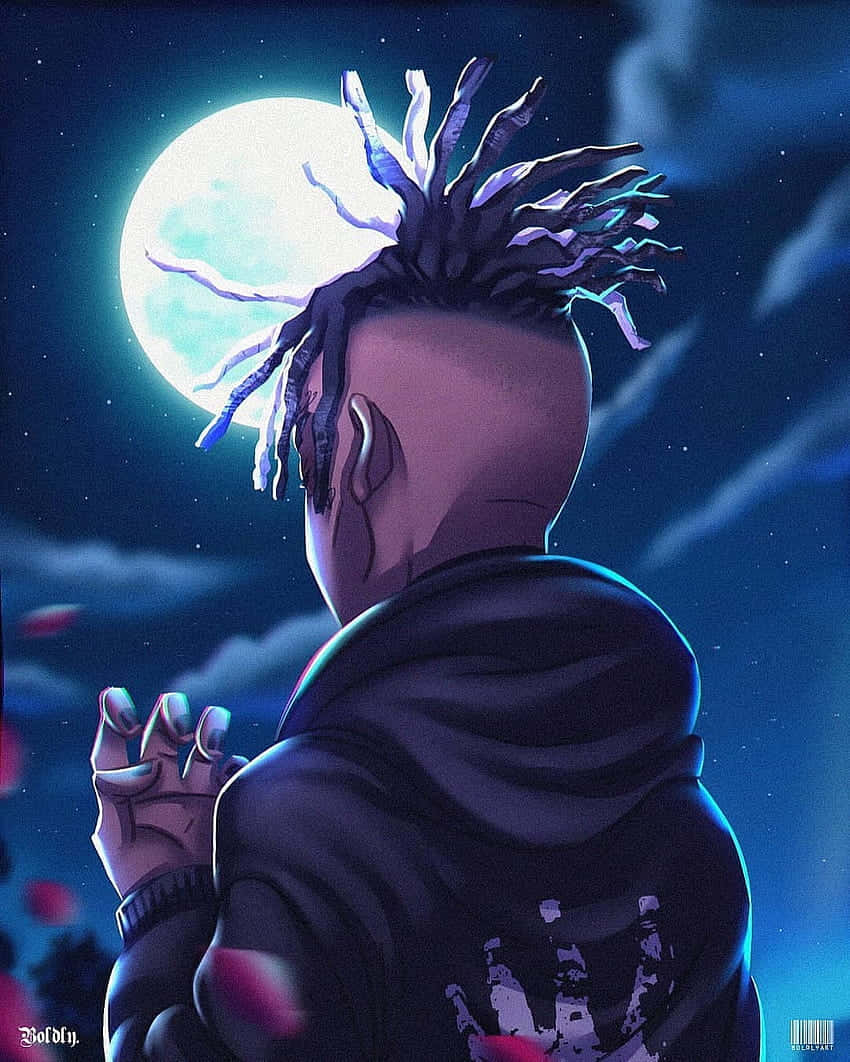 xxxtentacion, spiky dreadlocks, glowing moon, SD Phone Wallpaper
