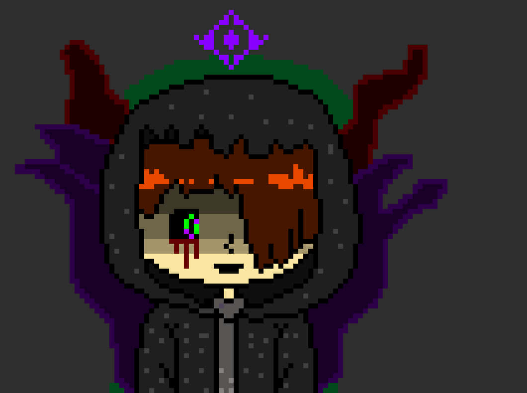 pixel art, red horns, green eyes, SD Desktop Wallpaper