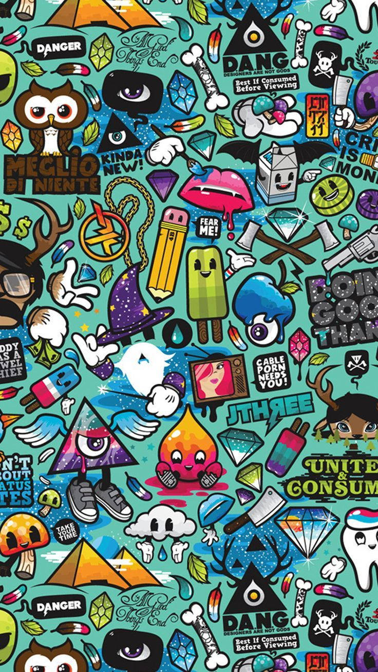 Cool Phone Doodles, teal, cartoonish icons, HD Phone Wallpaper