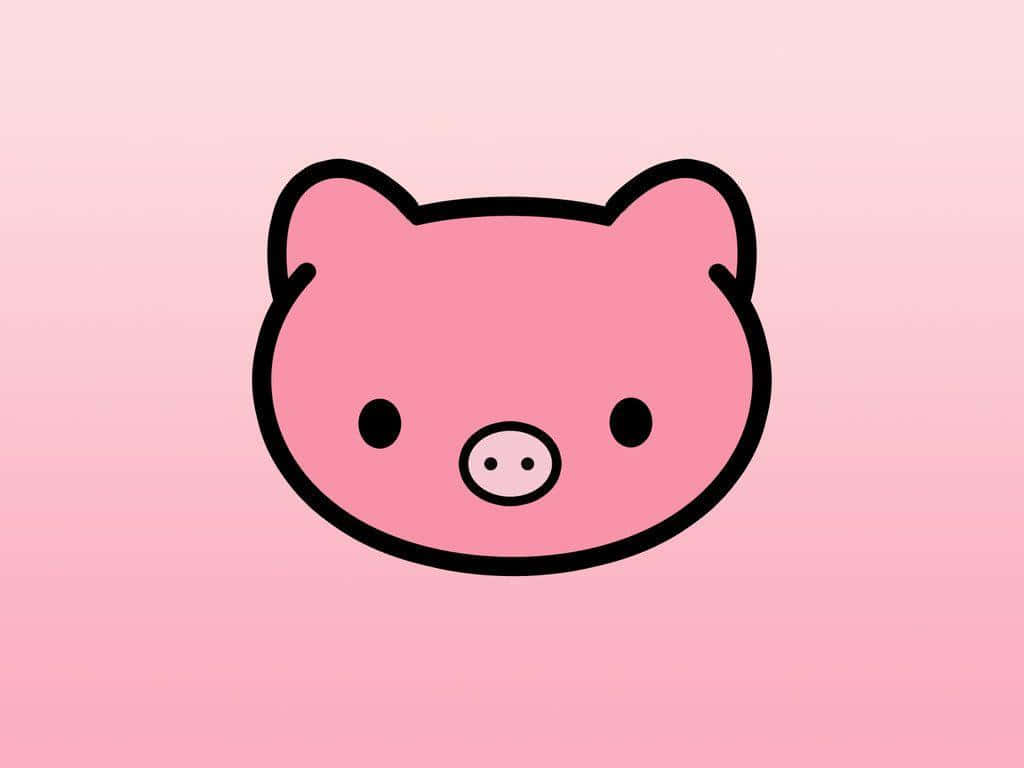 pink pig head, black outline, simple features, SD Desktop Wallpaper