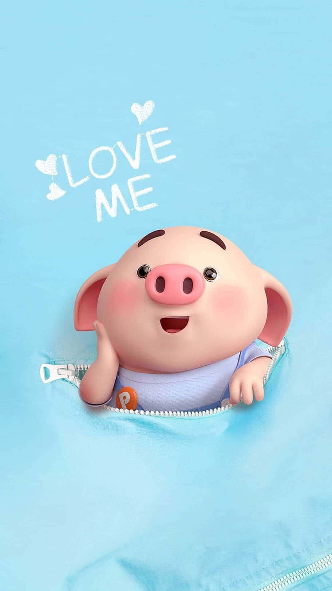 Cool Piggy, light blue zipper, LOVE ME, Full HD Phone Wallpaper
